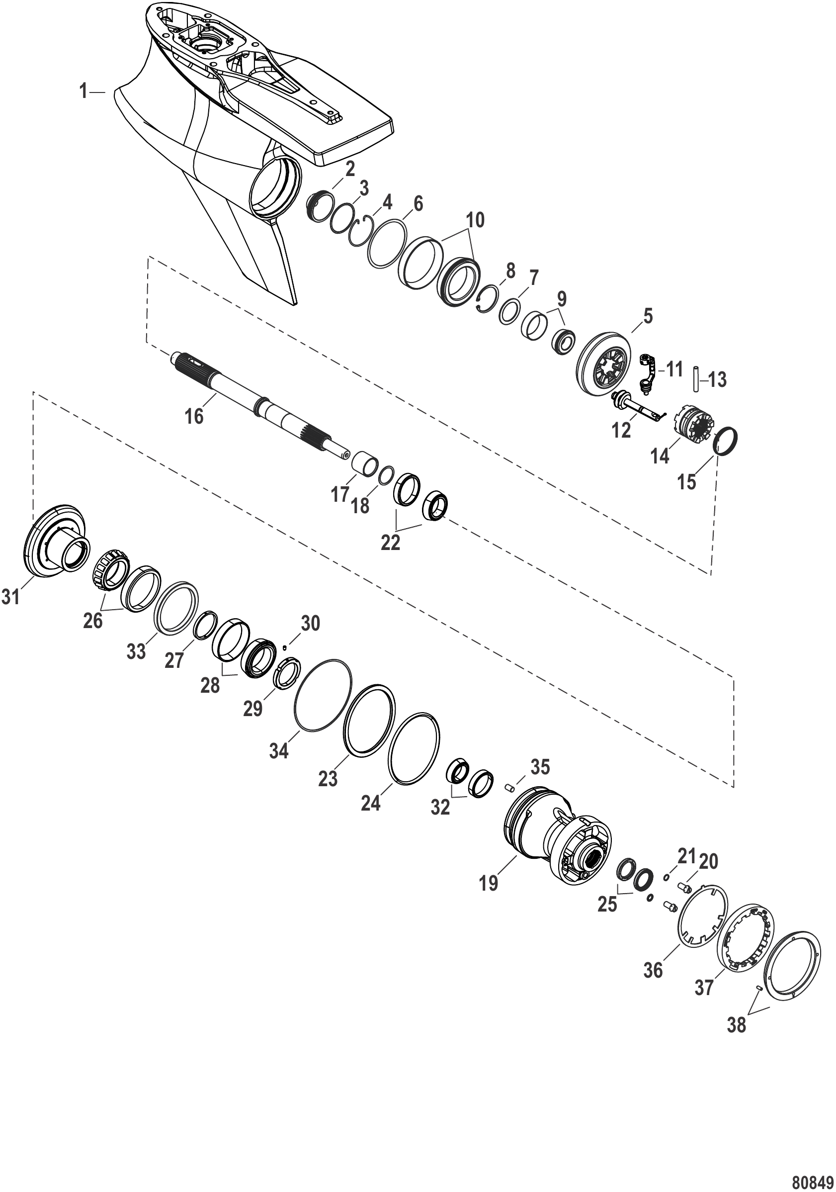 齿轮箱推进轴,反转,运动大师型(1.75减速比) Gear Housing, Prop Shaft, Counter Rotation, Sport Master (1.75 Gear Ratio)