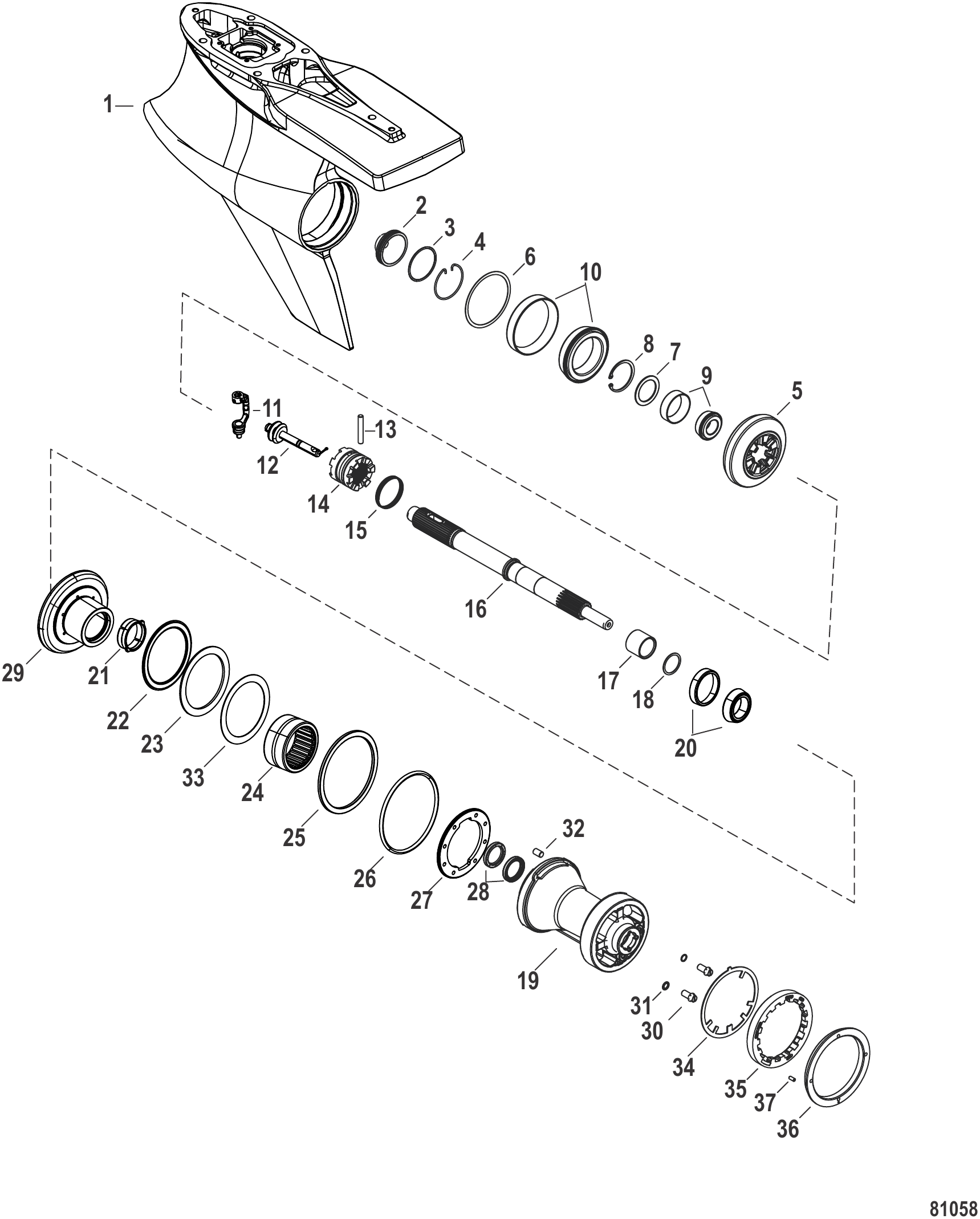 齿轮箱（螺旋桨轴-正转）-Sport Master型（速比1.60） Gear Housing, Prop Shaft, Standard Rotation, Sport Master, (1.60 Gear Ratio)