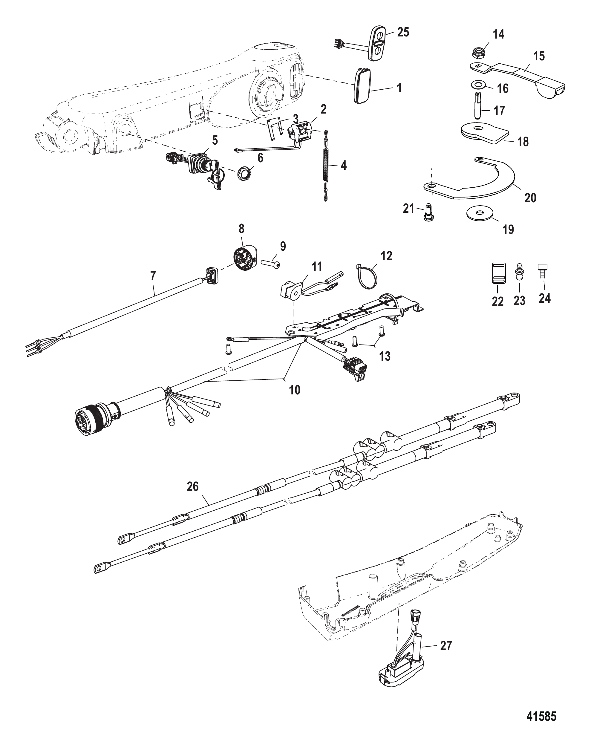 舵柄手柄组件(大舵柄-手动) Tiller Handle Kit Components (Big Tiller-Manual)