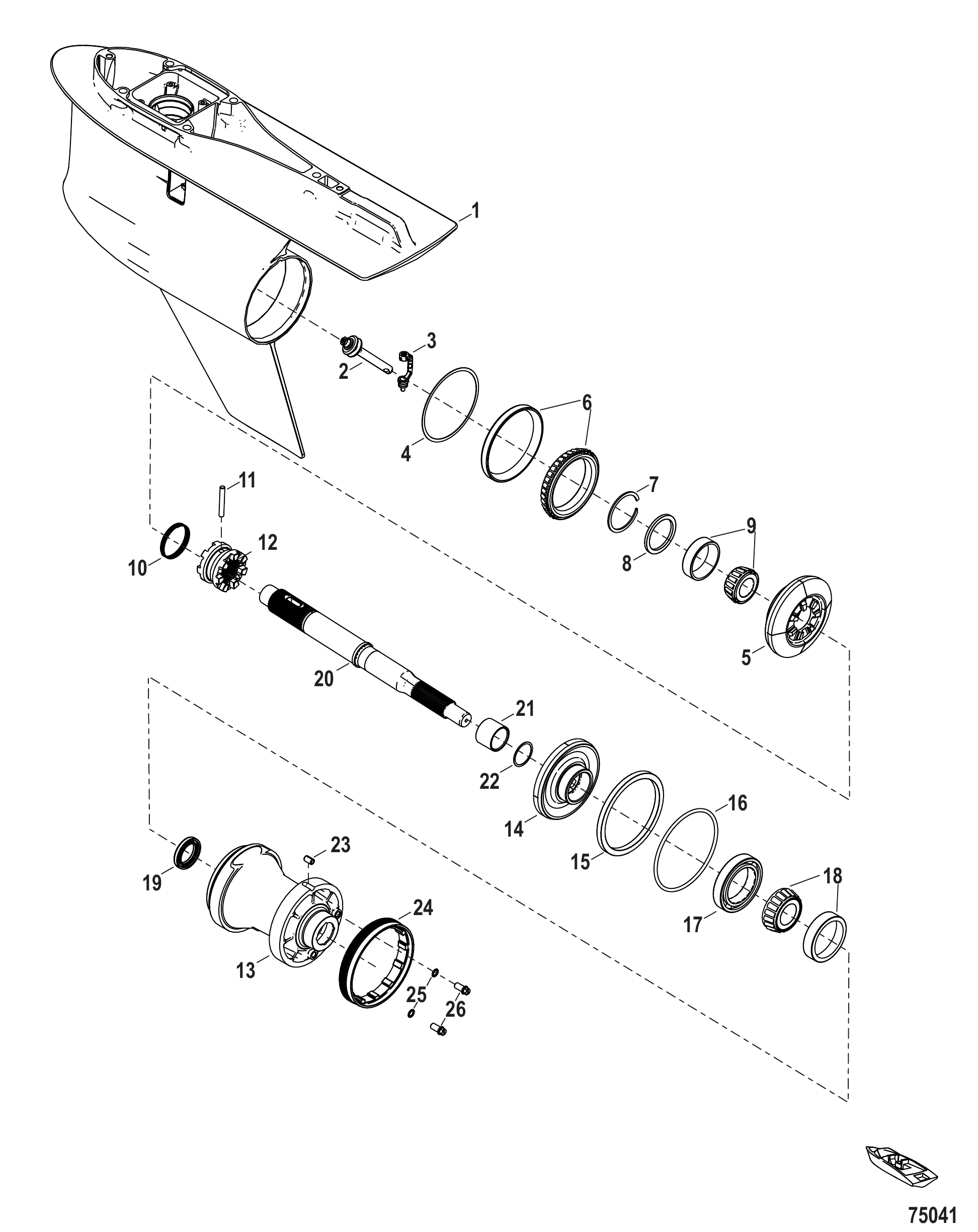 齿轮箱-螺旋桨轴(正转向)-6.44鱼雷型(2.08减速比) Gear Housing, Prop Shaft - Standard Rotation, 6.44 Torpedo (2.08 Gear Ratio)