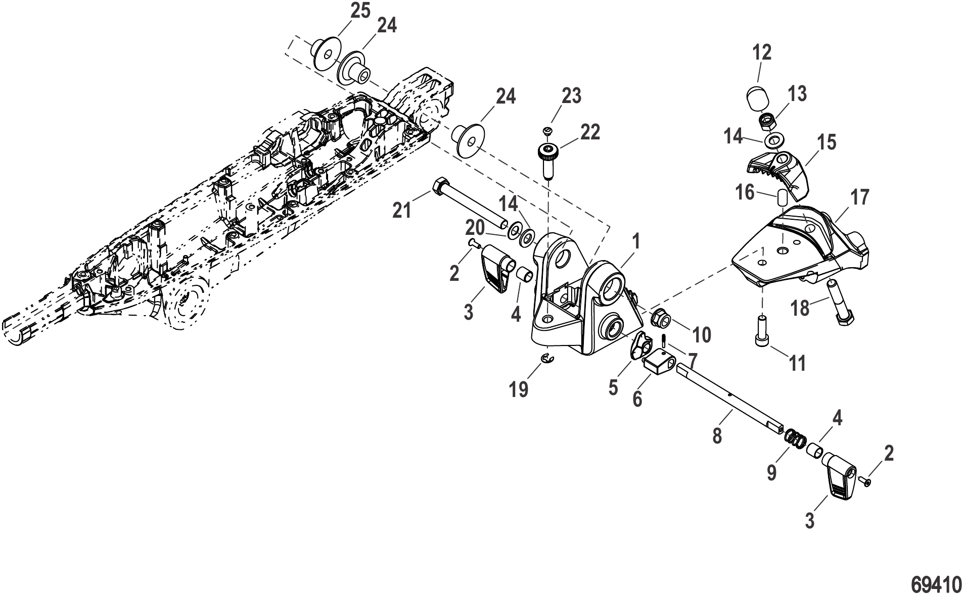 舵柄手柄后支架总成(中置) Tiller Handle Rear Bracket Assembly (Mid Mount)
