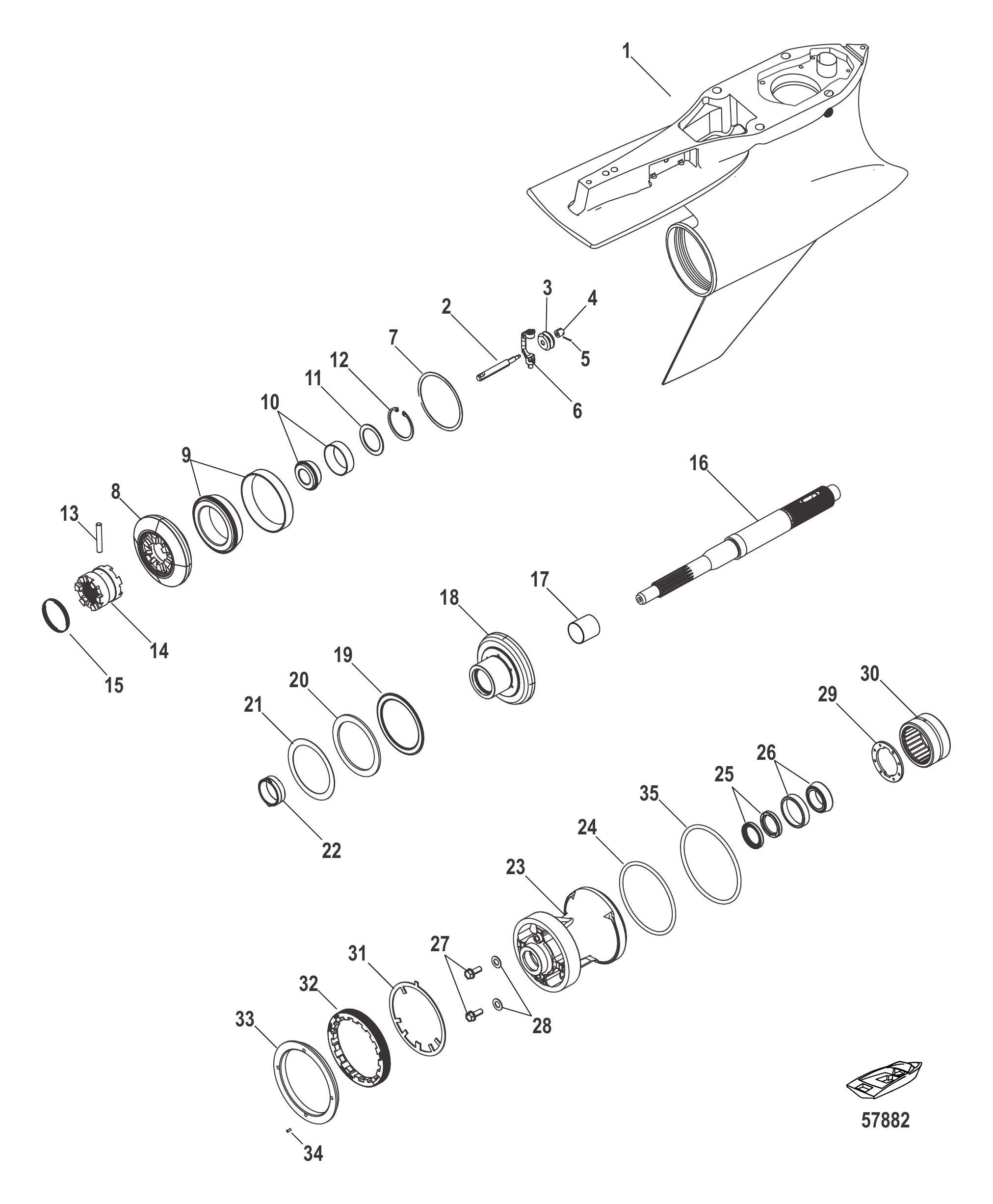 齿轮箱-螺旋桨轴(正转向)-5.44重型运动大师 Gear Housing, Prop Shaft-Standard Rot, 5.44 HD Sportmaster