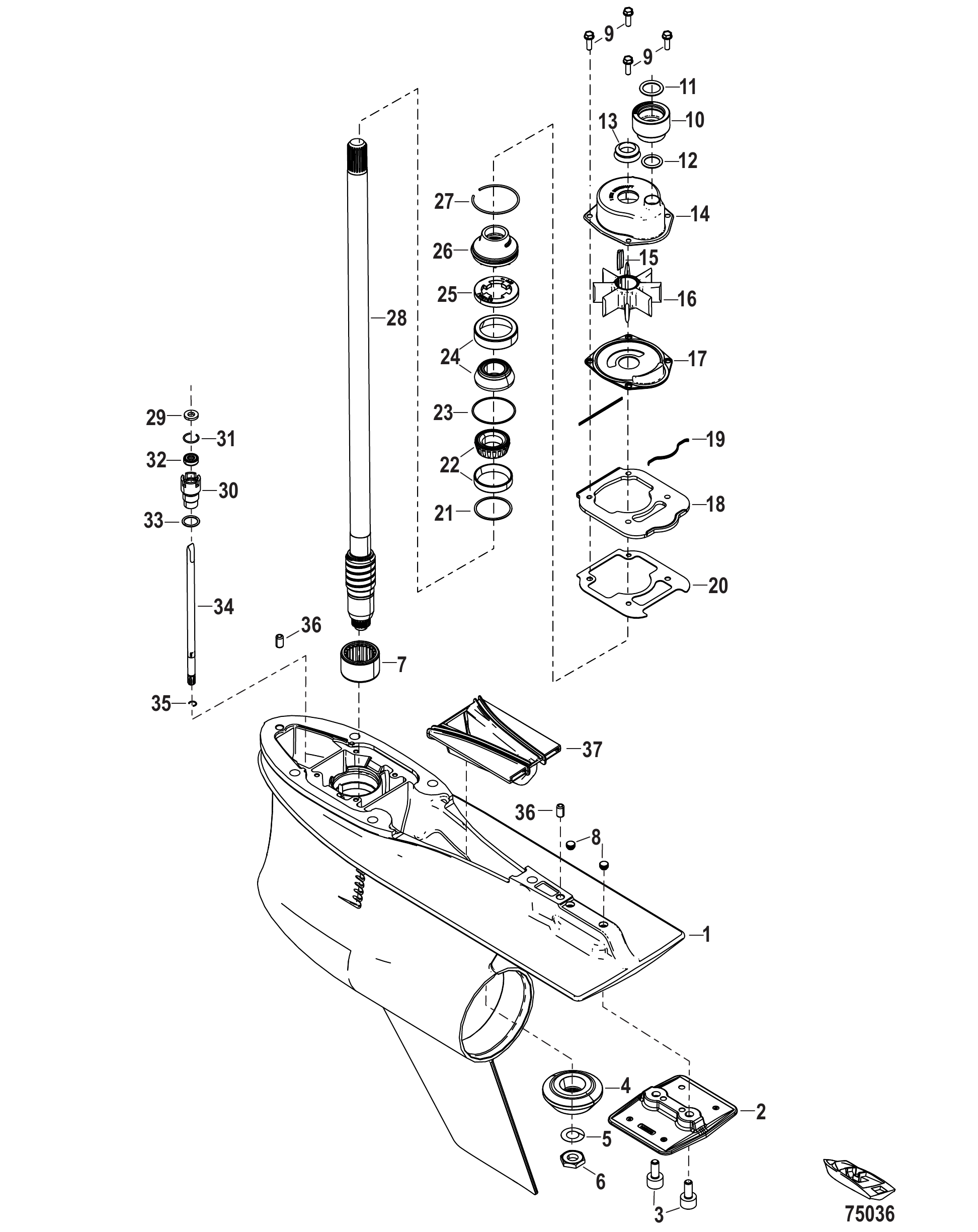 Gear Housing Driveshaft, 5.44 Torpedo (1.60 Gear Ratio)