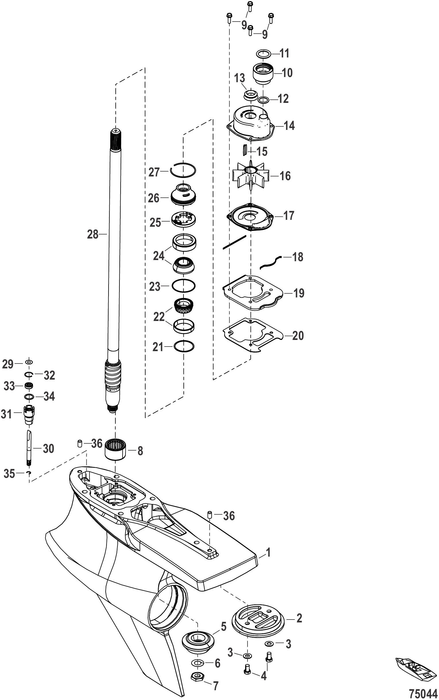 Gear Housing Driveshaft, Sport Master, (1.60 Gear Ratio)