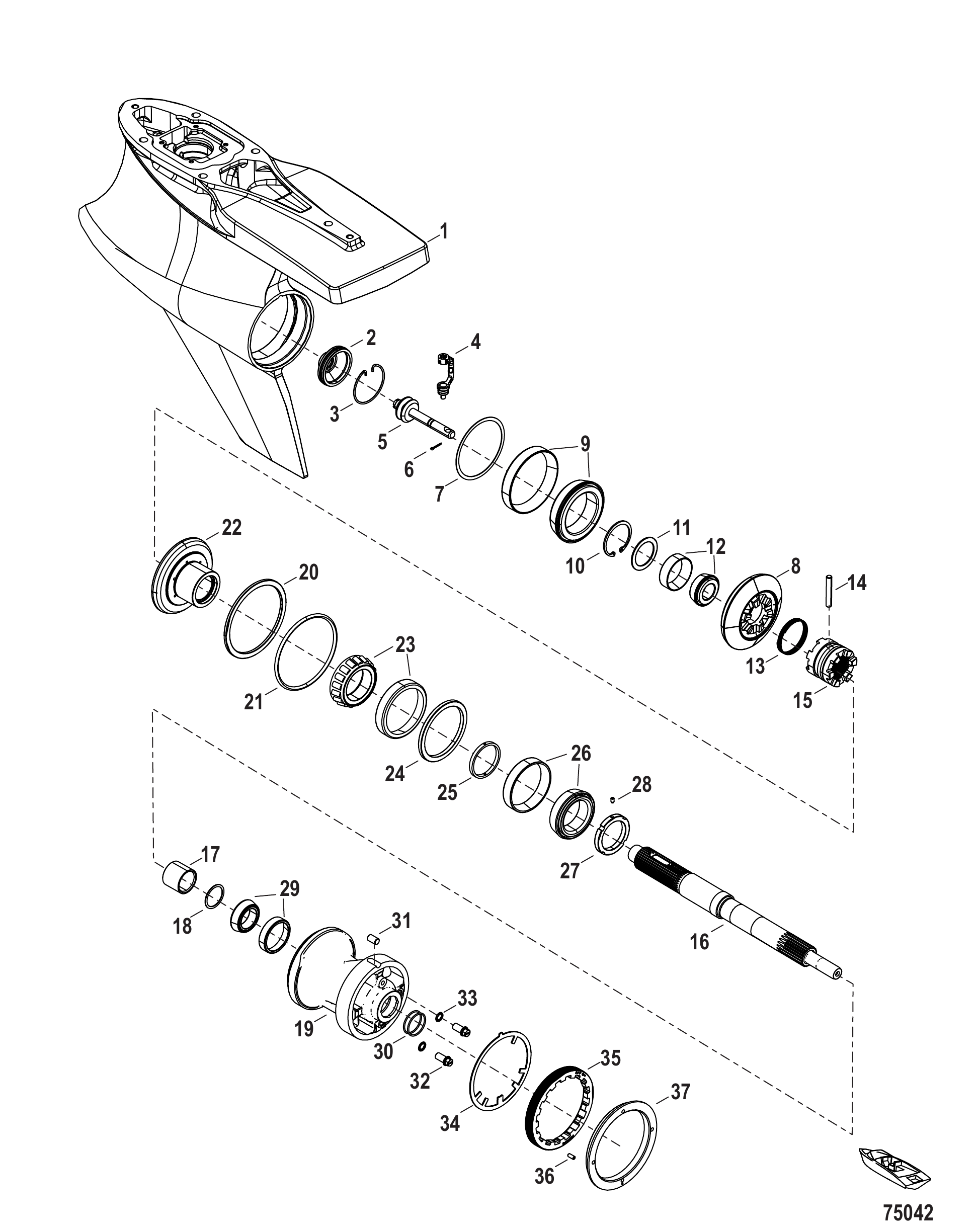 Gear Housing Prop Shaft, Counter Rotation, Sport Master (1.60 Gear Ratio)