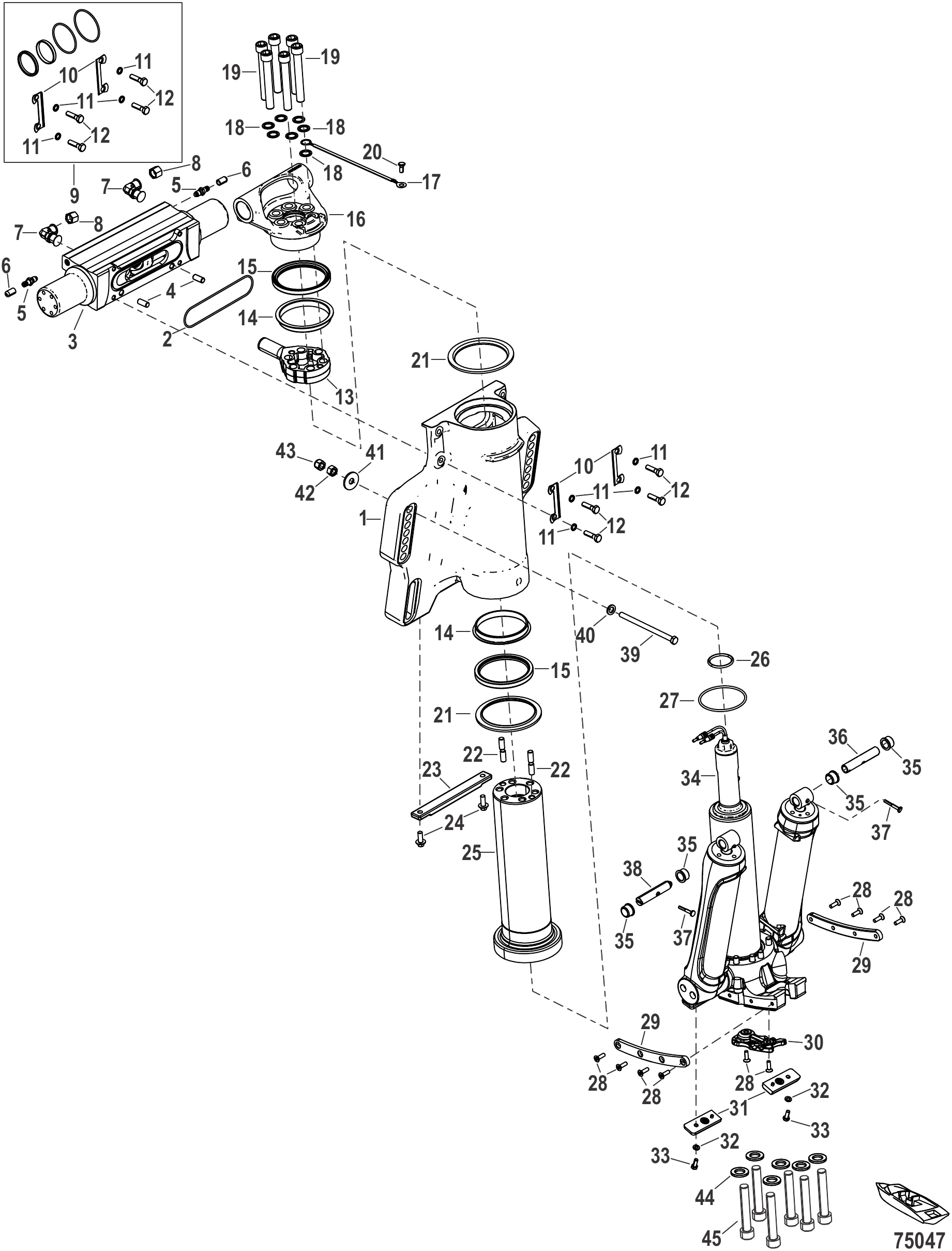 动力平衡/艉板总成(正转向) Power Trim/Transom Assembly Standard Rotation