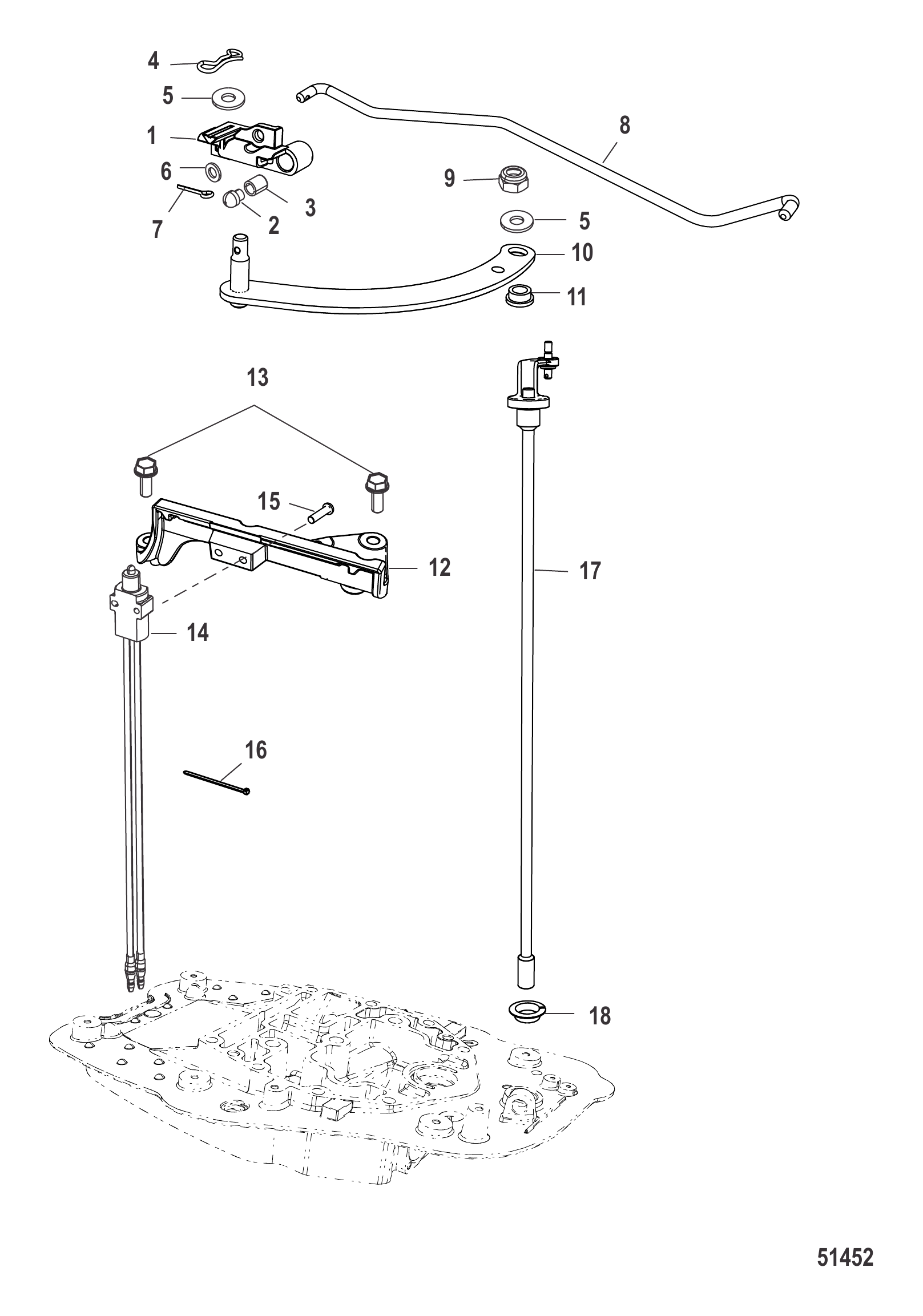 舵柄换挡连杆-II型-无定位 Shift Linkage Tiller, Design II-No Shift Detent