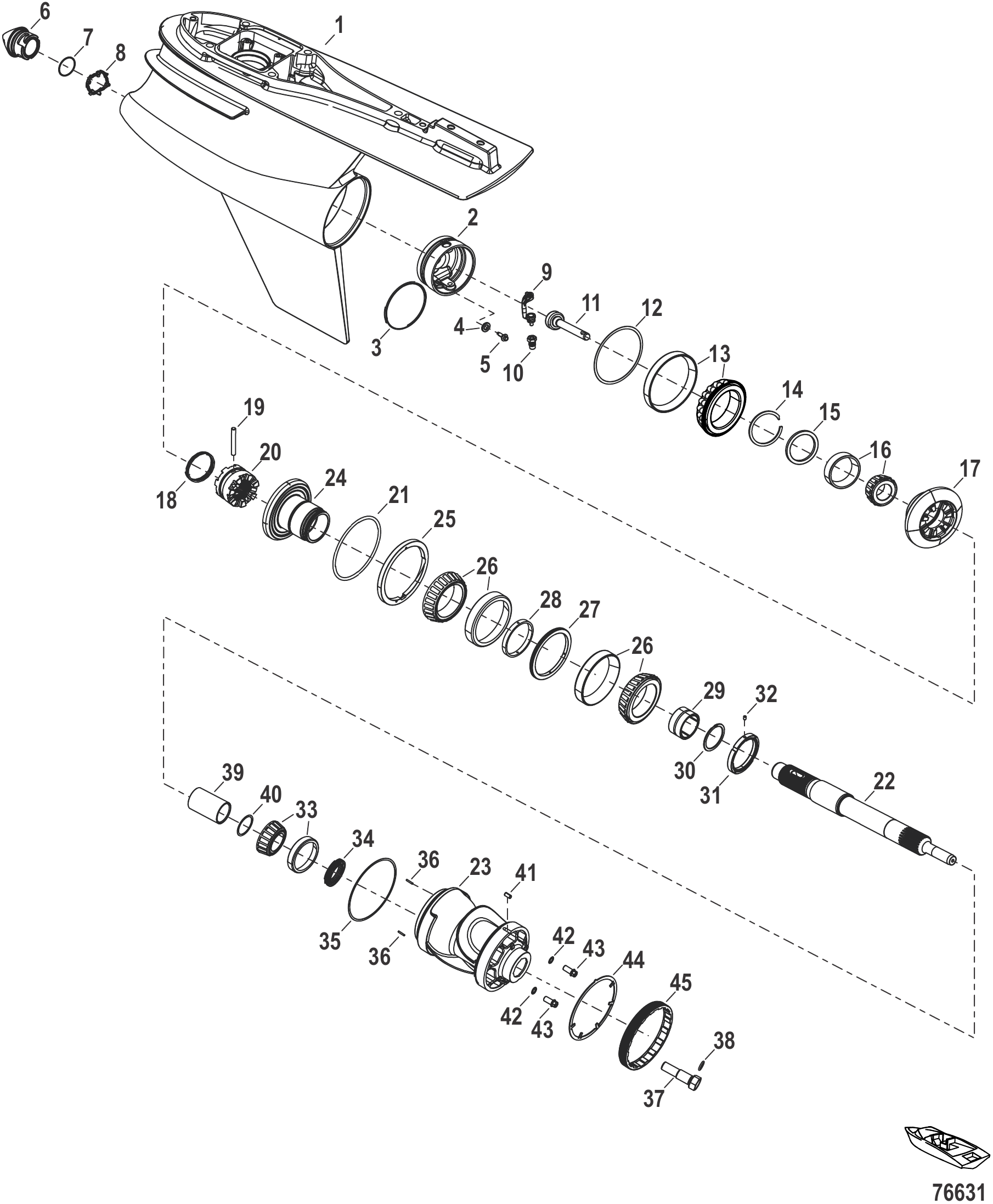 Gear Housing, Prop Shaft - Standard Rotation, R-Drive 1.60
