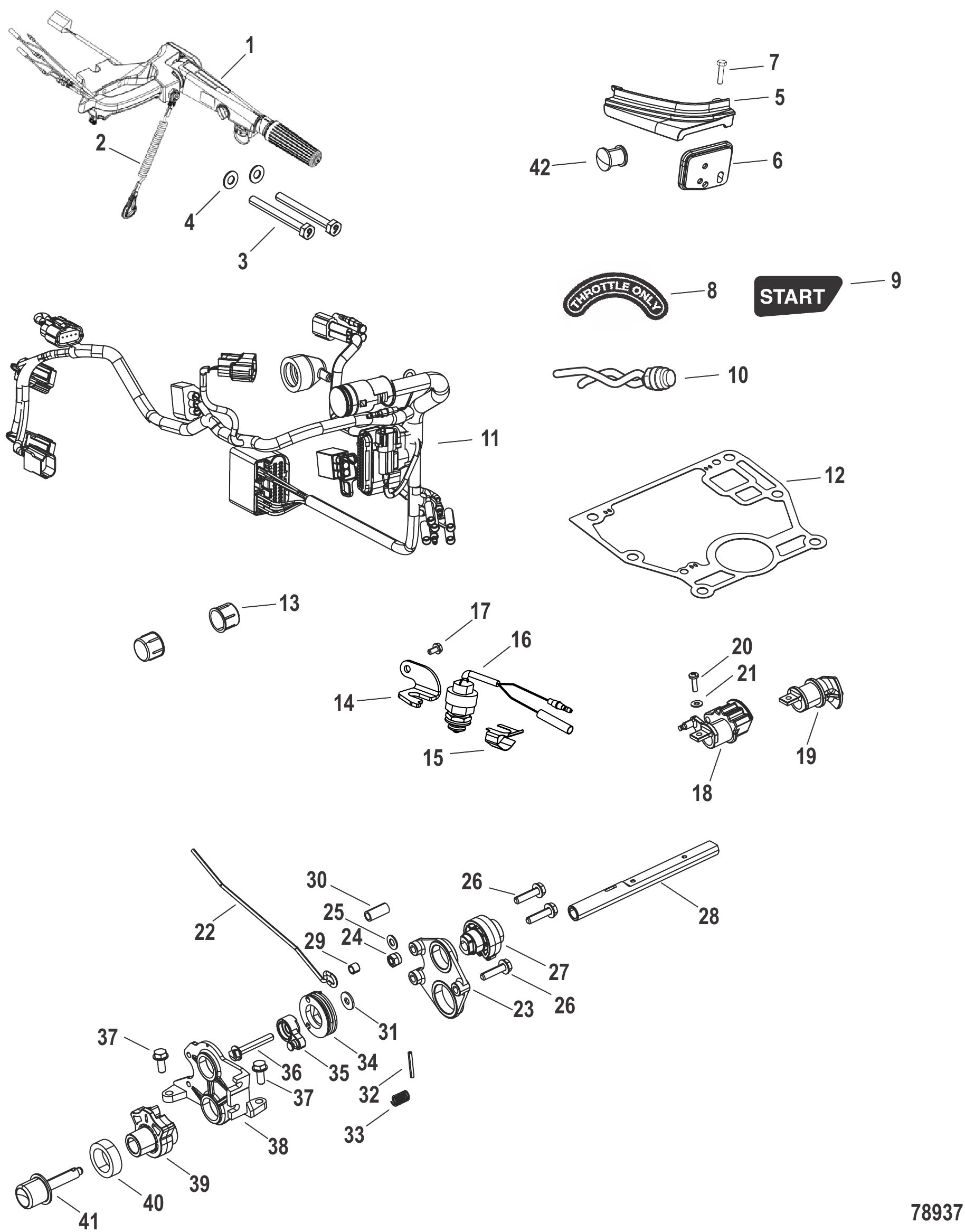 遥控型号转舵柄型号转换套件 8M0226901 Conversion Kit Remote Control Models to Tiller Handle Models 8M0226901