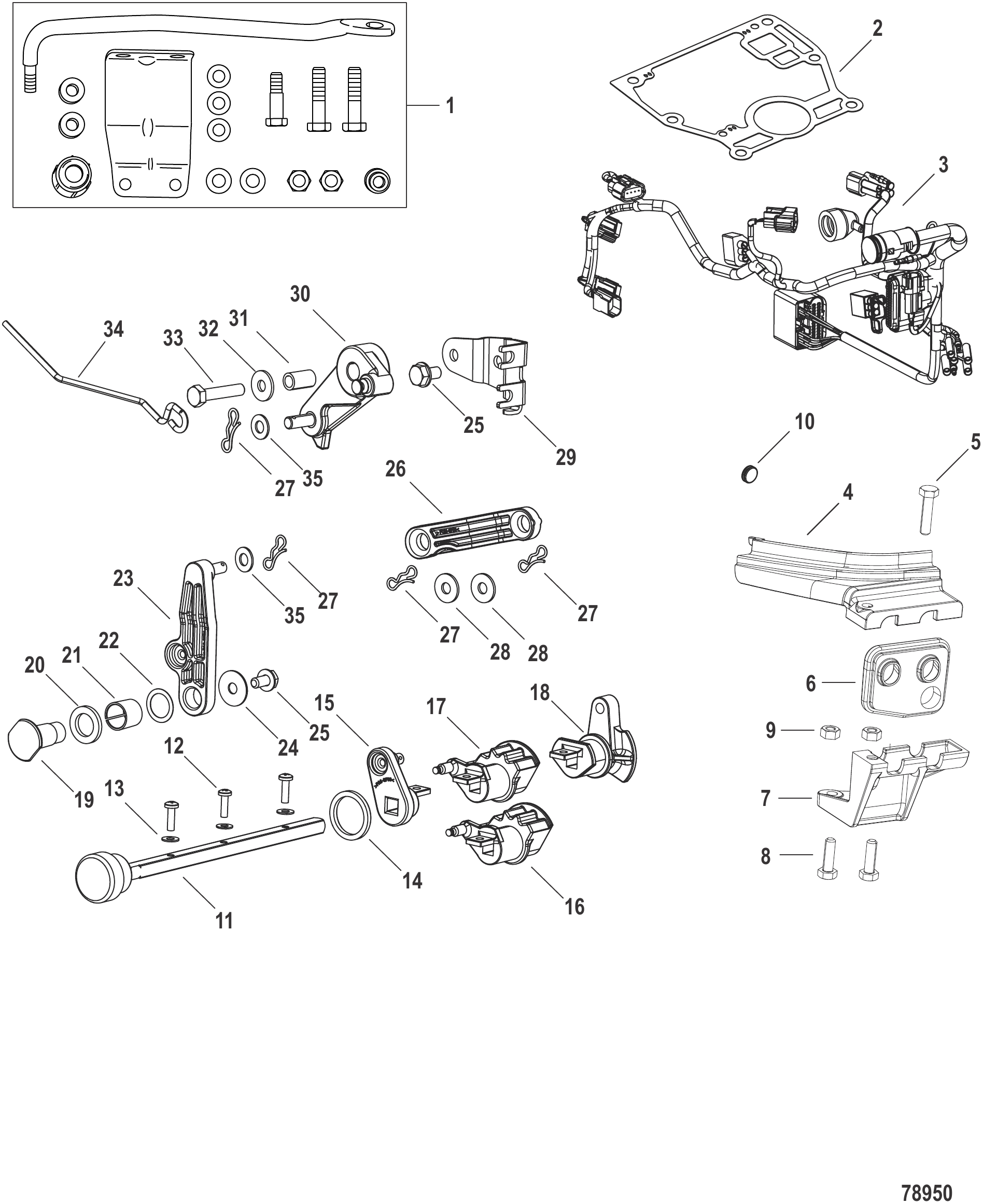 舵柄型号转遥控型号转换套件 8M0227954 Conversion Kit Tiller Handle Models to Remote Control Models 8M0227954