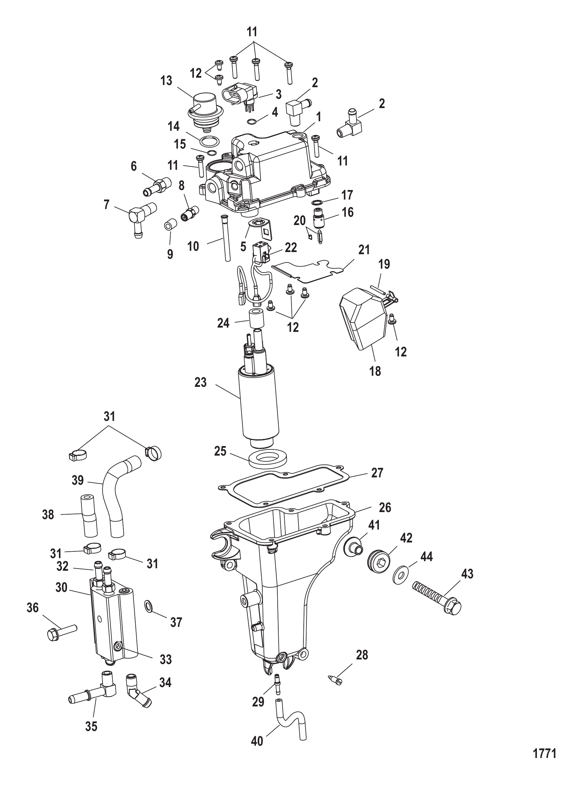 油气分离器(USA-1B036613/BEL-0P340241及以下) Vapor Separator (USA-1B036613/BEL-0P340241 and below)