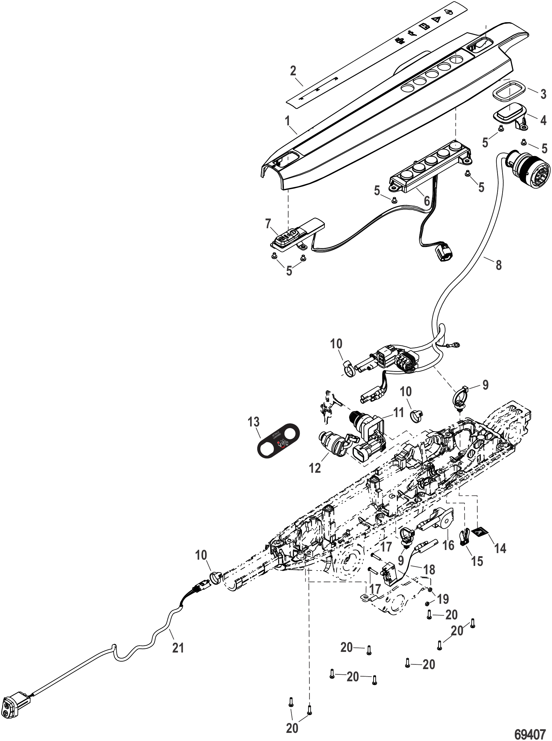 舵柄手柄罩及电气组件(中置) Tiller Handle Cover and Electrical (Mid Mount)