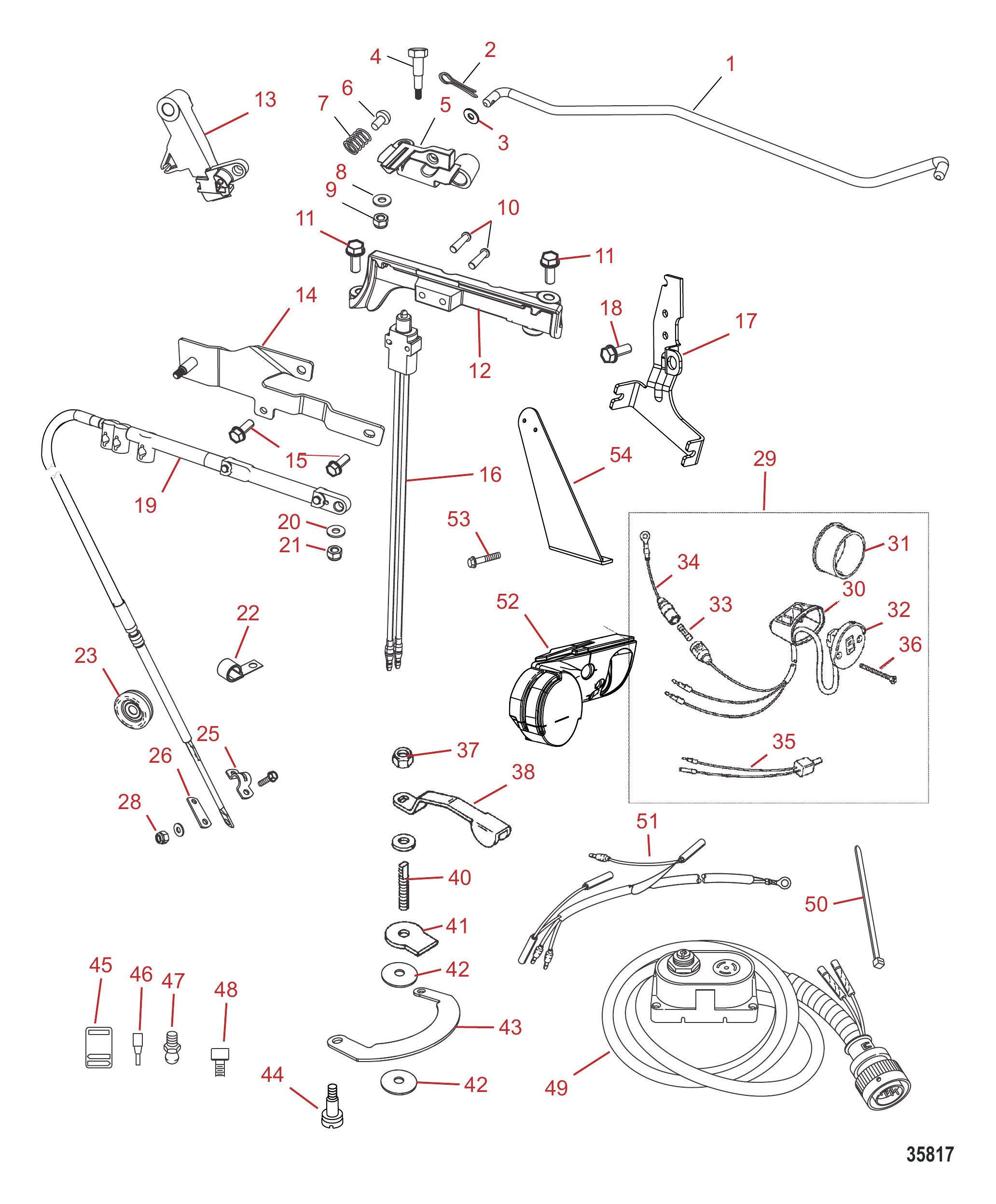 舵柄手柄组件(喷泵35/40) Tiller Handle Kit Components (Jet 35/40)