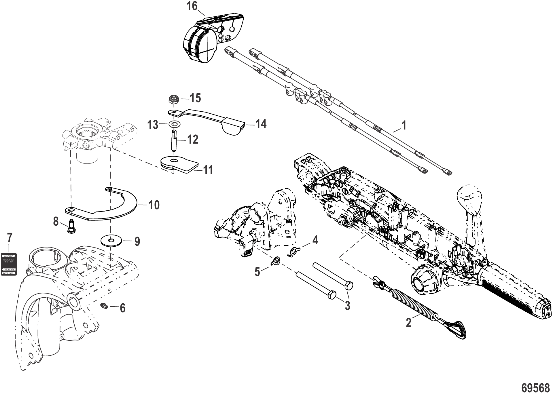 舵柄手柄组件(中置喷泵35/40) Tiller Handle Kit Components (Mid Mount Jet 35/40)