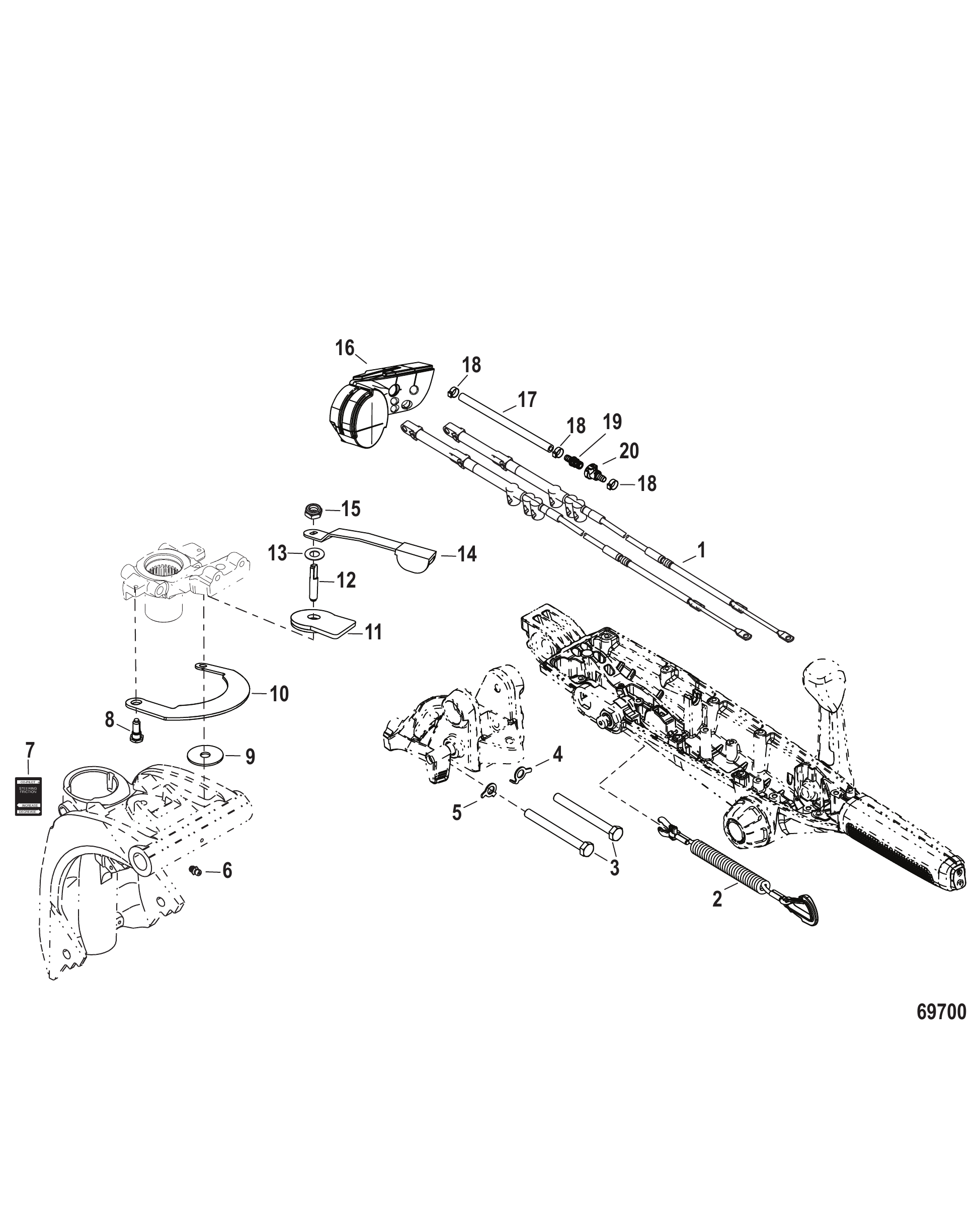 舵柄套件组件(中置式SeaPro) Tiller Handle Kit Components (Mid Mount SeaPro)