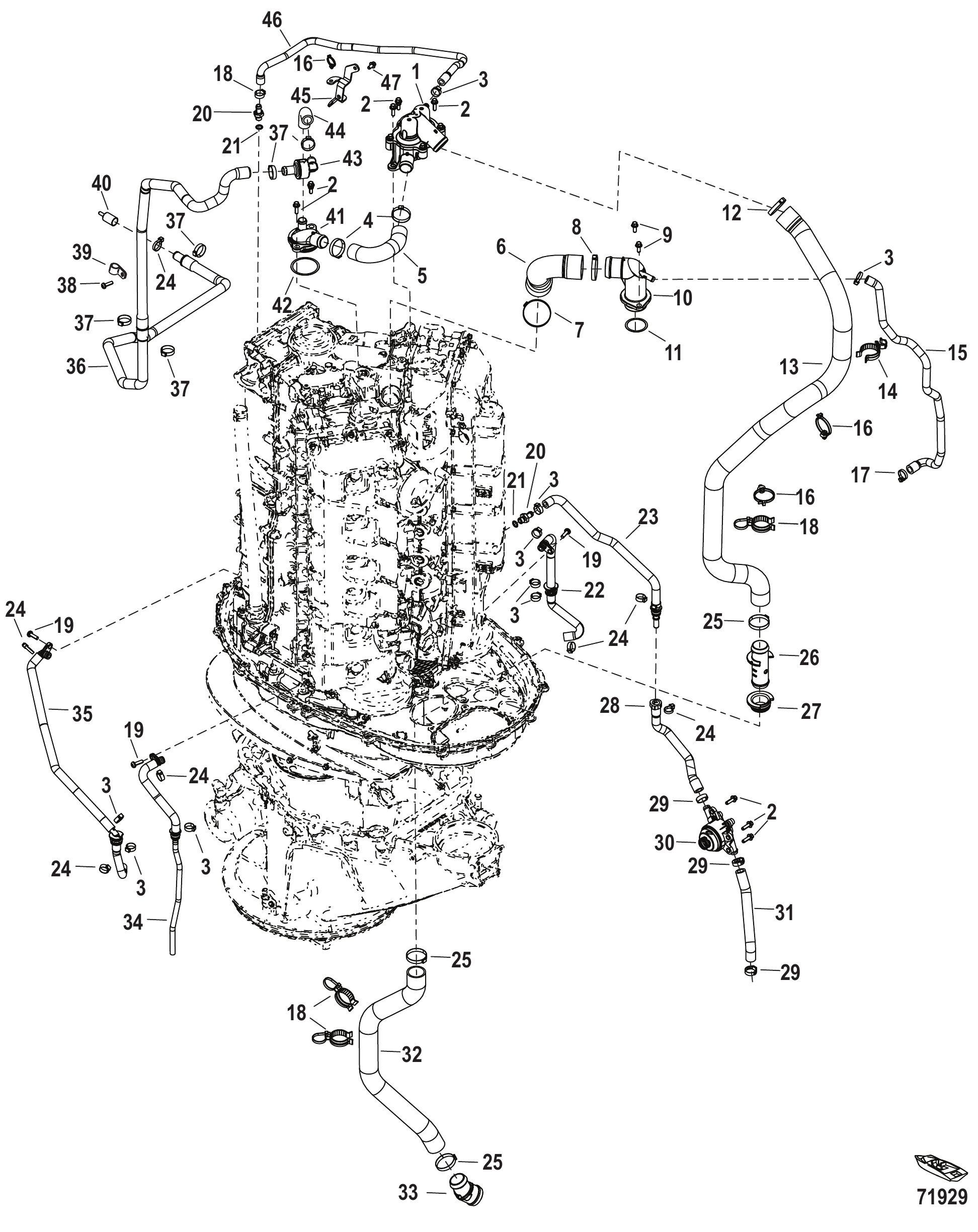 冷却软管 序列号3B332191及以下 Cooling Hoses Serial 3B332191 and Below