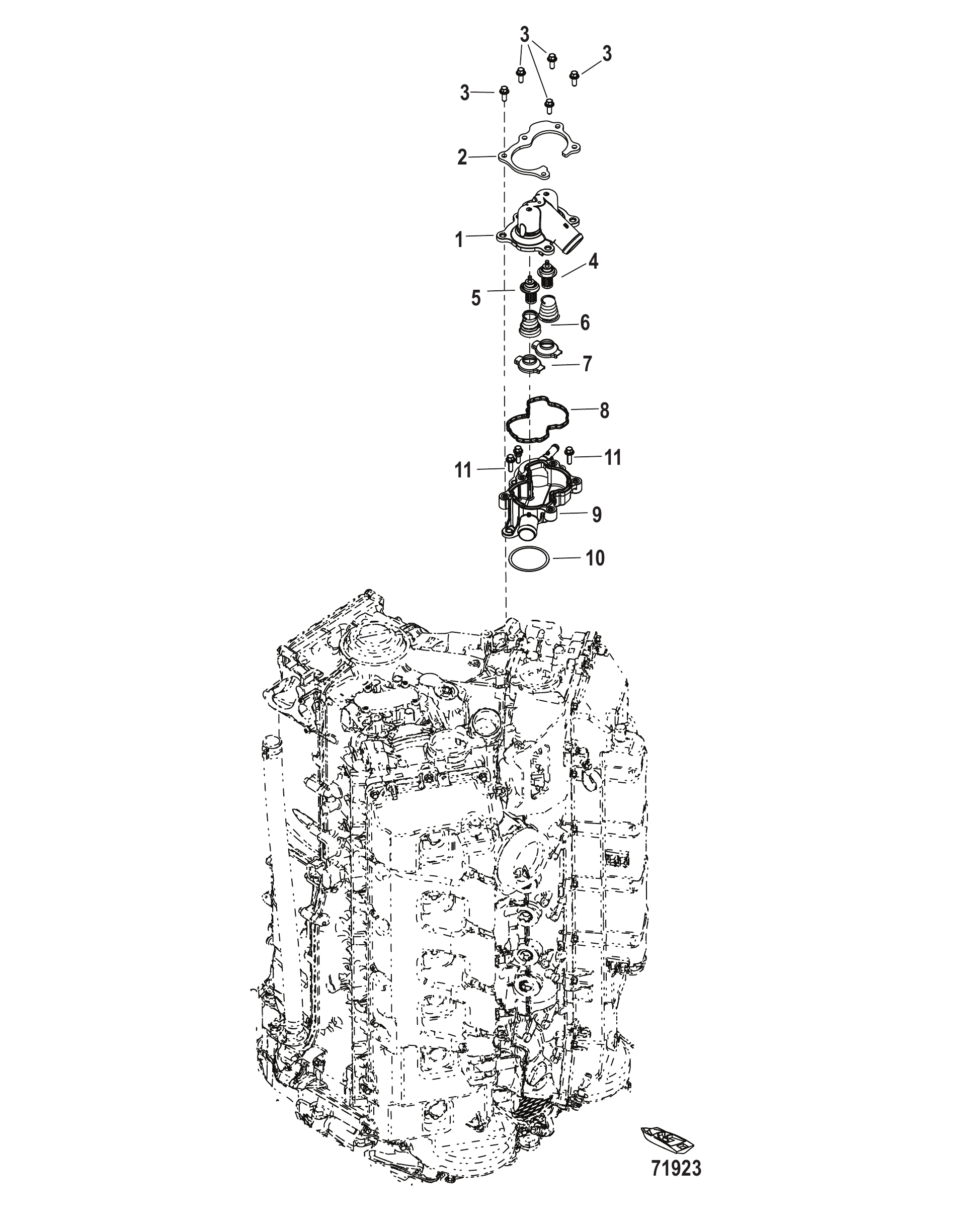 冷却节温器 序列号3B332191及以下 Cooling Thermostat, Serial 3B332191 and Below