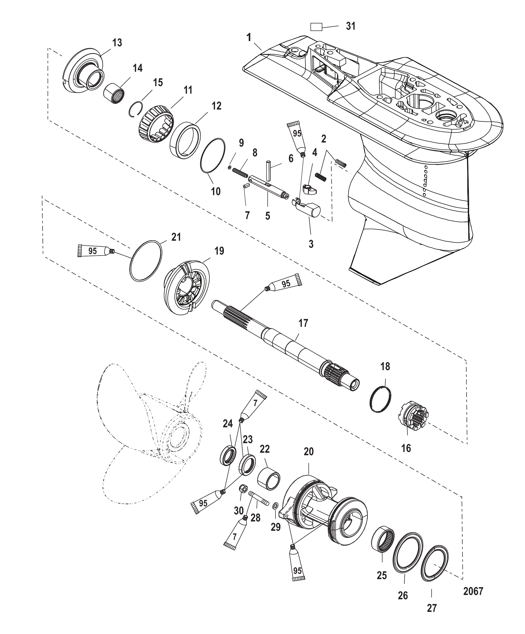 齿轮箱螺旋桨轴 2.33:1 传动比 Gear Housing Propeller Shaft - 2.33:1 Gear Ratio