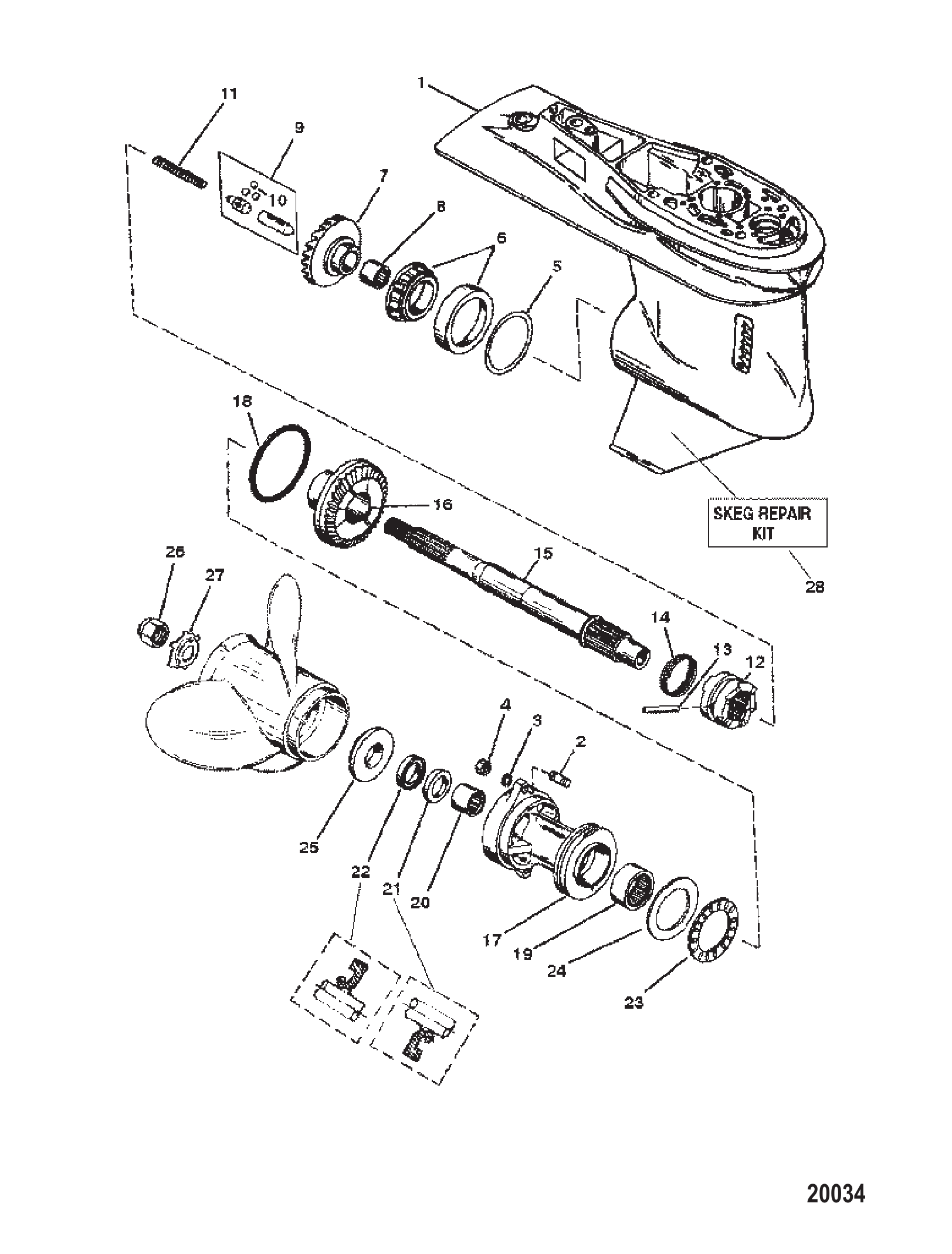 齿轮箱总成（螺旋桨轴）（3爪倒车离合器） Gear Housing Assembly (Propshaft) (3 Jaw Reverse Clutch)