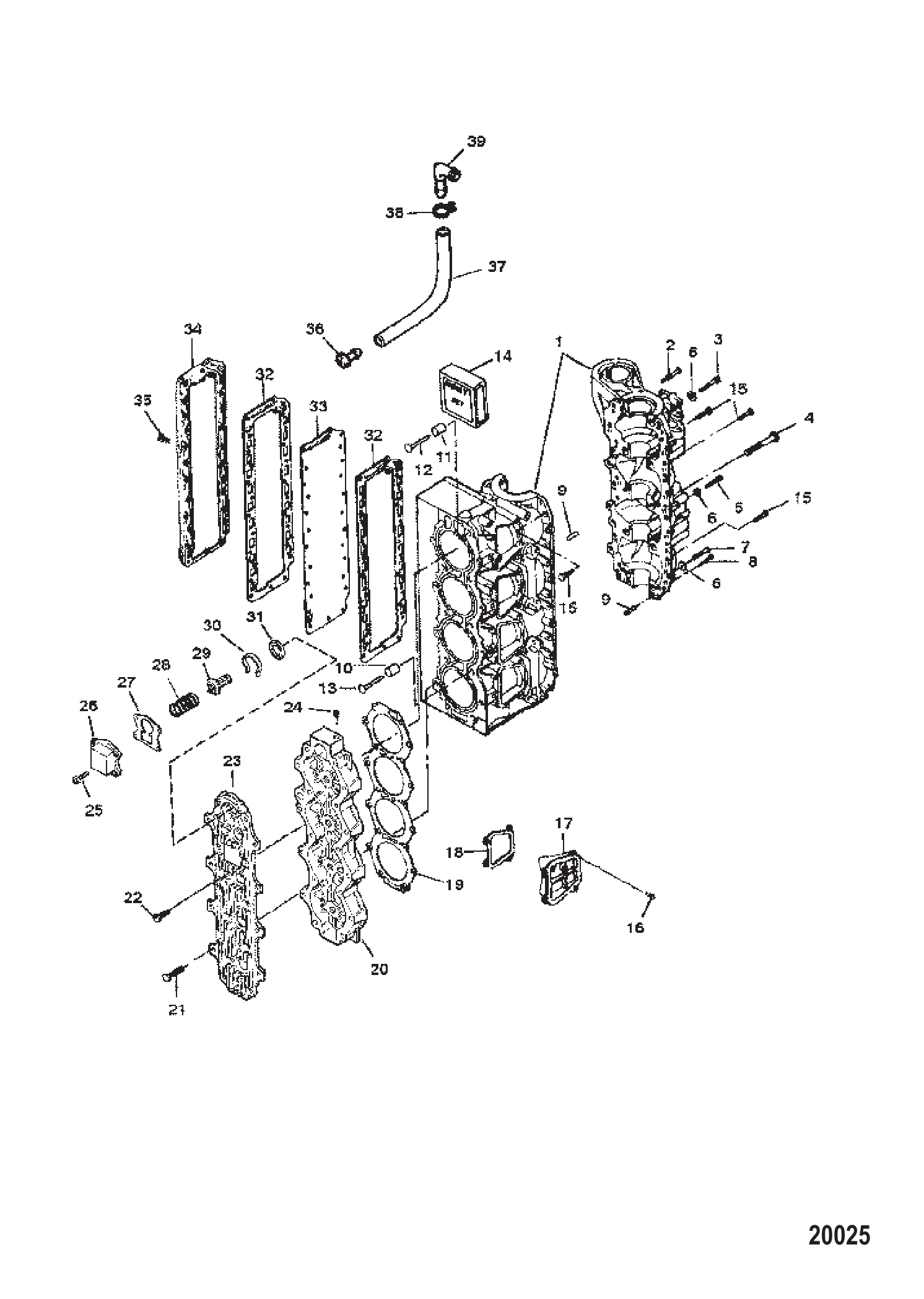 气缸体总成（序列号0E138600至0E173427） Cylinder Block Assembly (Serial # 0E138600 Thru 0E173427)