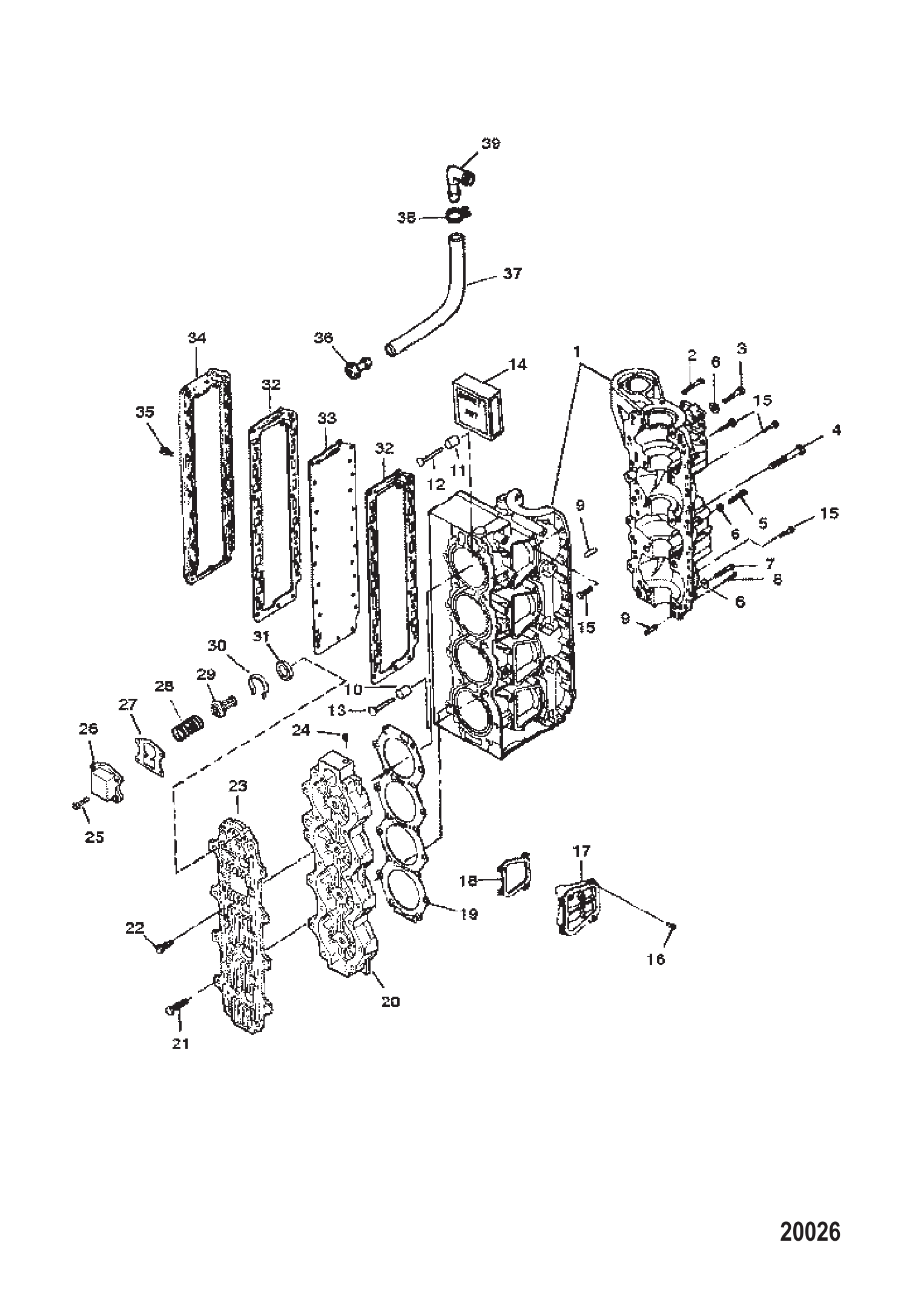 气缸体总成（序列号0E173428至0E287999） Cylinder Block Assembly (Serial # 0E173428 Thru 0E287999)