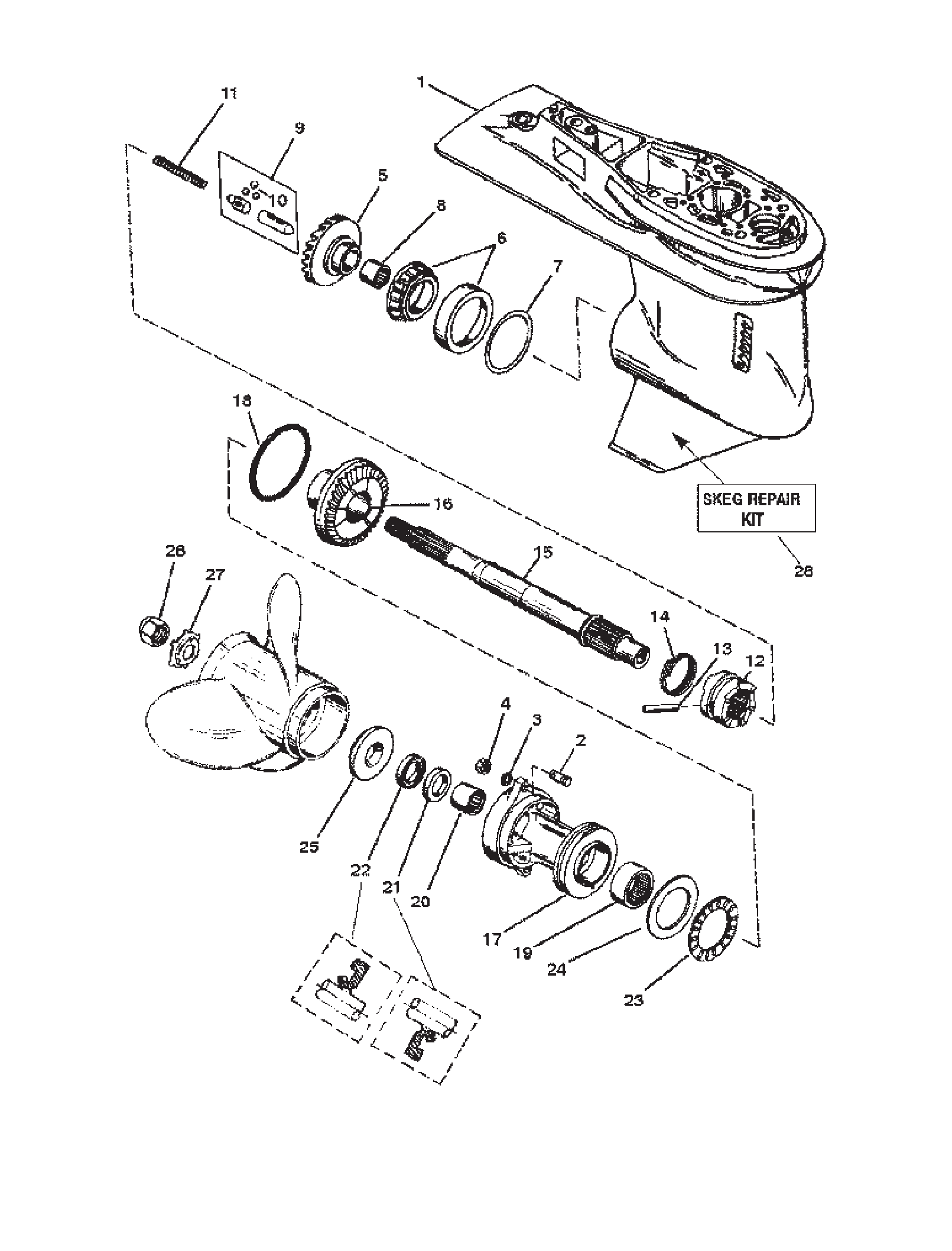 齿轮箱总成（螺旋桨轴）（6爪倒车离合器） Gear Housing Assembly (Propshaft) (6 Jaw Reverse Clutch)