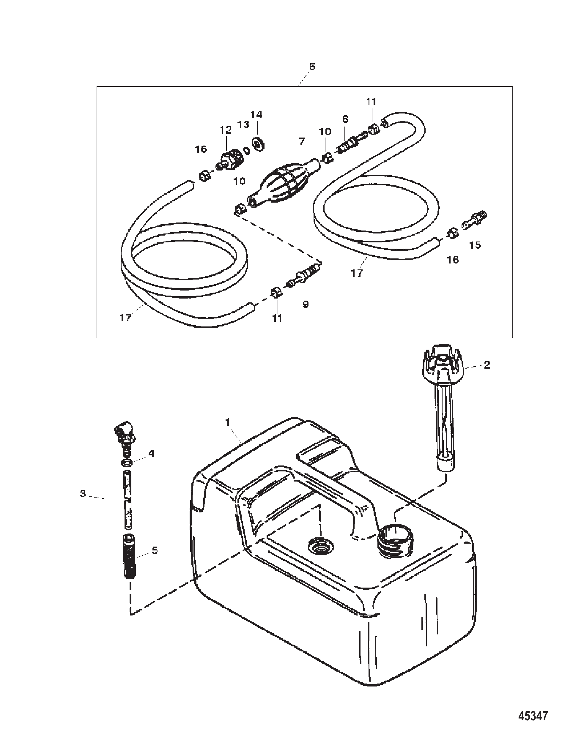 燃油箱与油管总成（塑料3.2加仑） Fuel Tank and Line Assembly (Plastic - 3.2 Gallon)