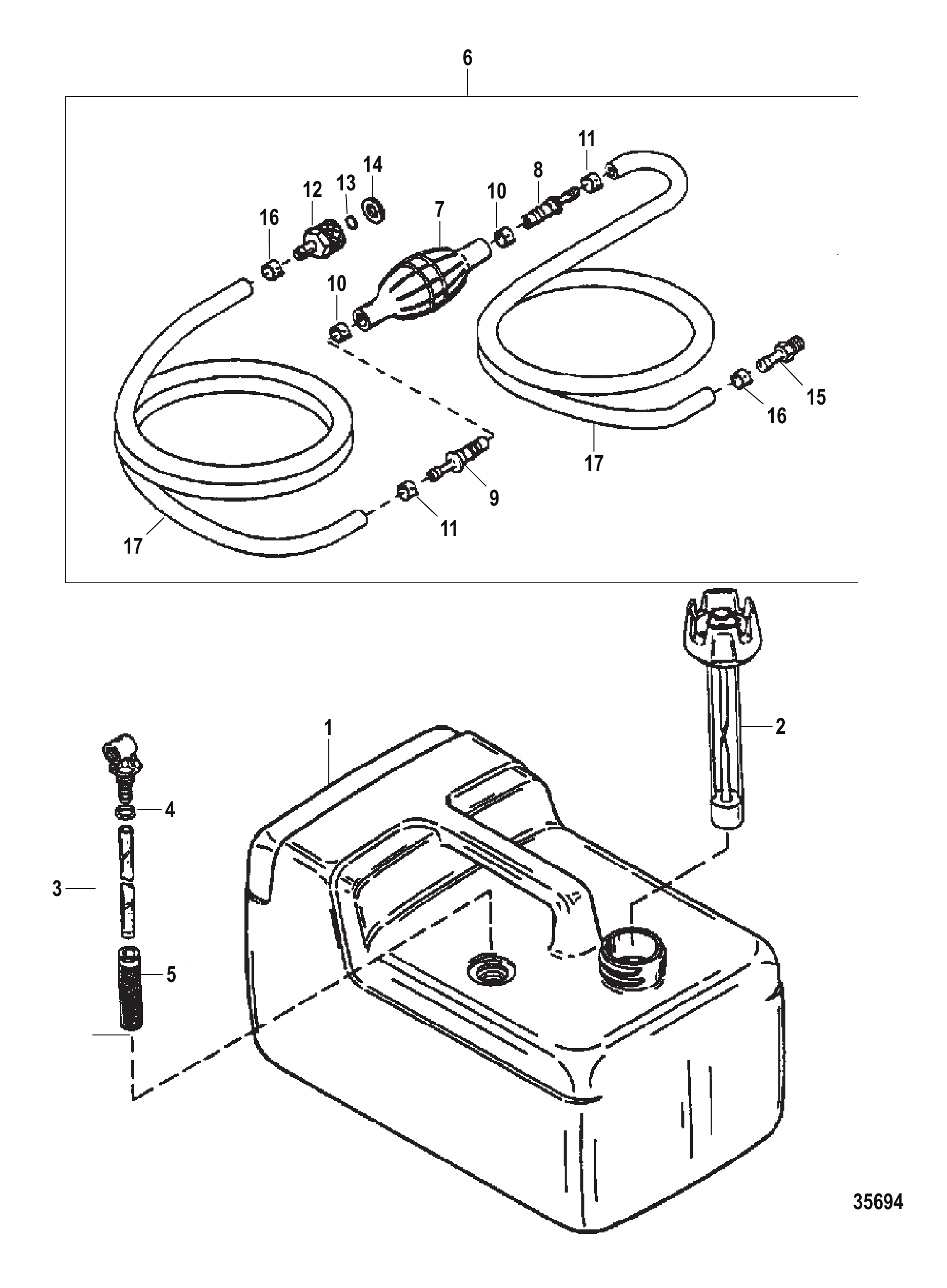 燃油箱及管路总成(塑料-3.2加仑) FUEL TANK AND LINE ASSEMBLY (PLASTIC - 3.2 GALLON)