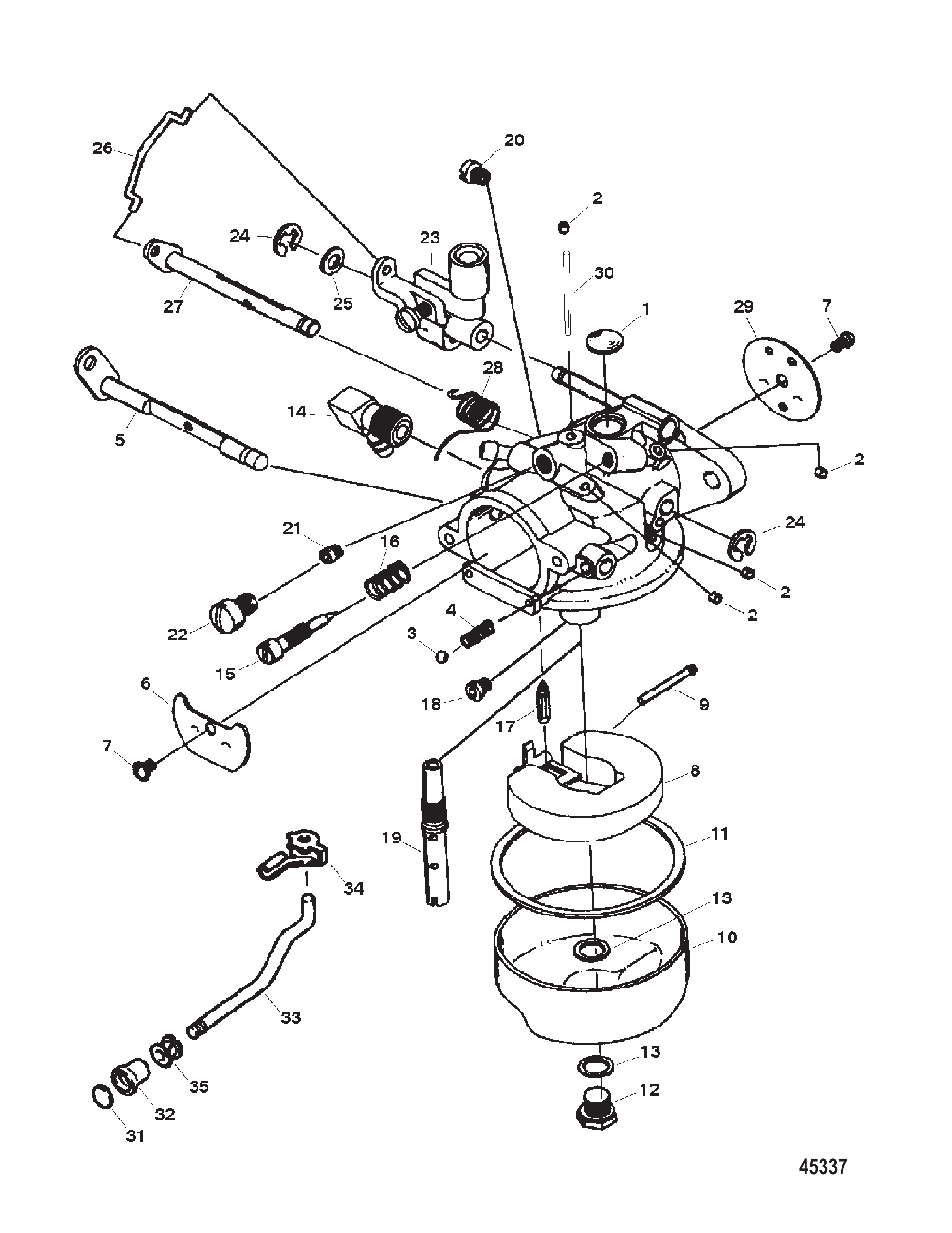 化油器（15马力型号）（1300-852550T与852550A1） Carburetor (15 Hp Model) (1300-852550T & 852550A1)