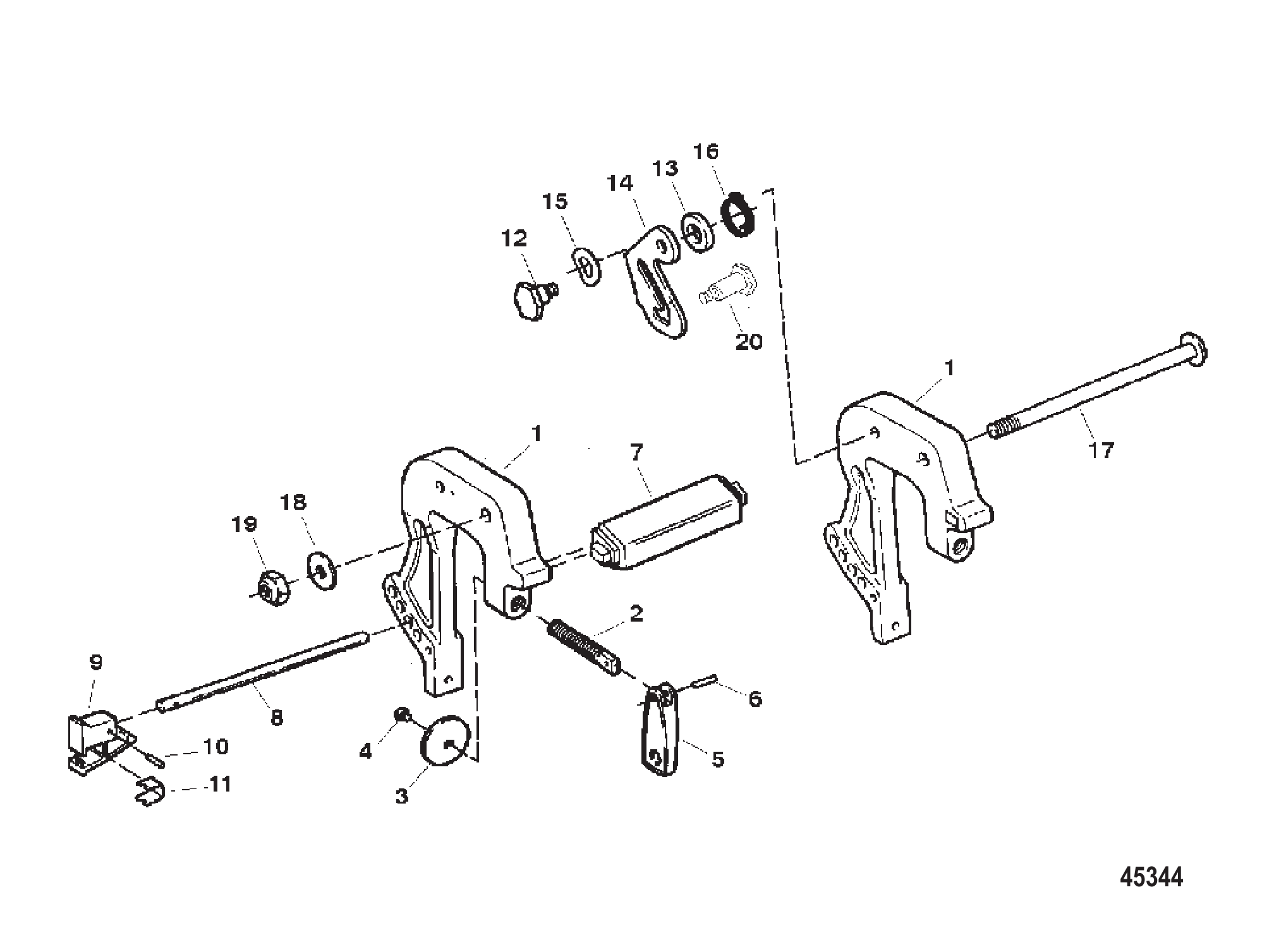 夹紧支架（序列号0E143888至0E287999） Clamp Brackets (Serial # 0E143888 Thru 0E287999)