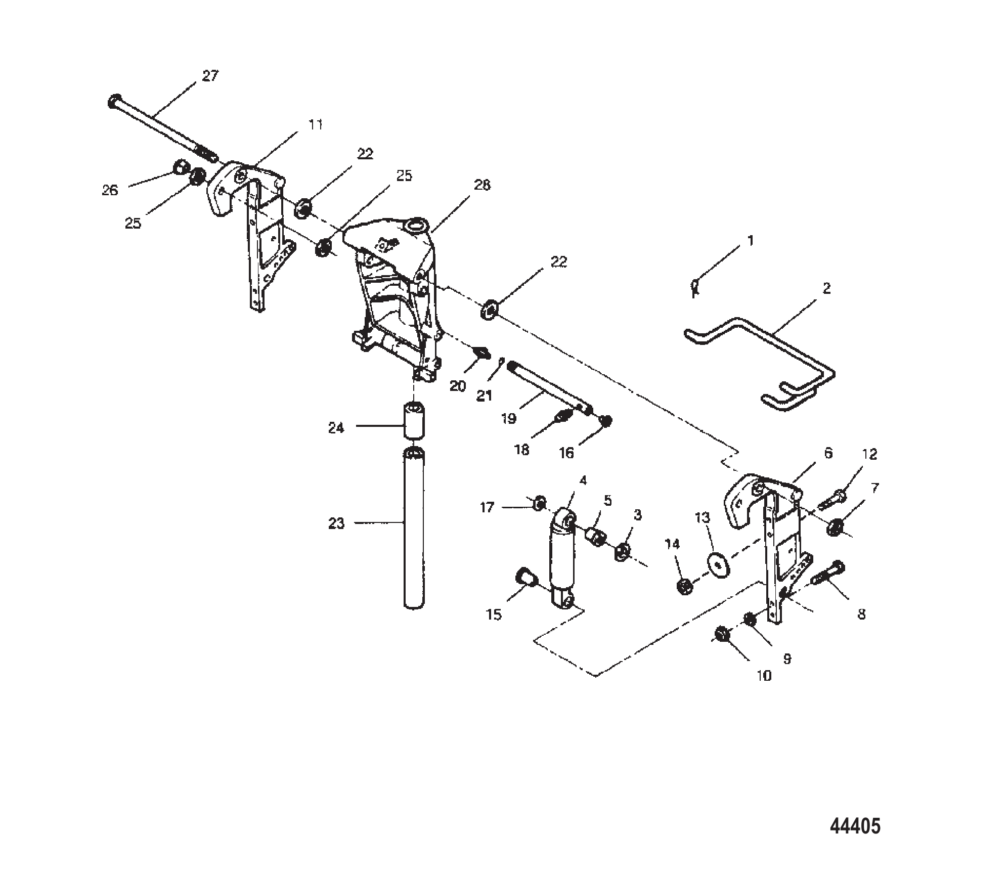 旋转支架与艉板支架(动力升降型号) Swivel Bracket and Transom Bracket (Power Trim Models)