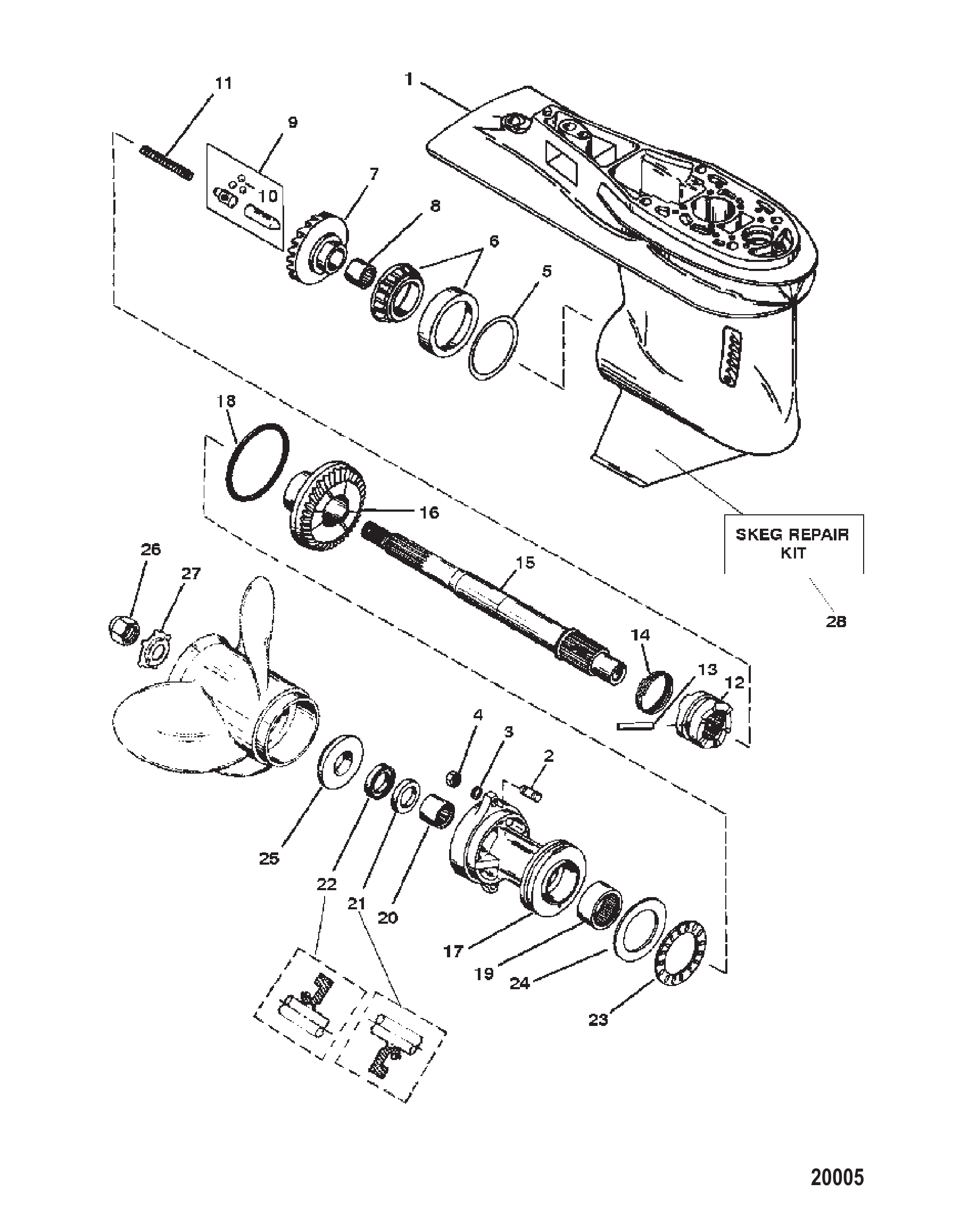 齿轮箱总成（螺旋桨轴）（3爪倒车离合器） Gear Housing Assembly (Propshaft) (3 Jaw Reverse Clutch)