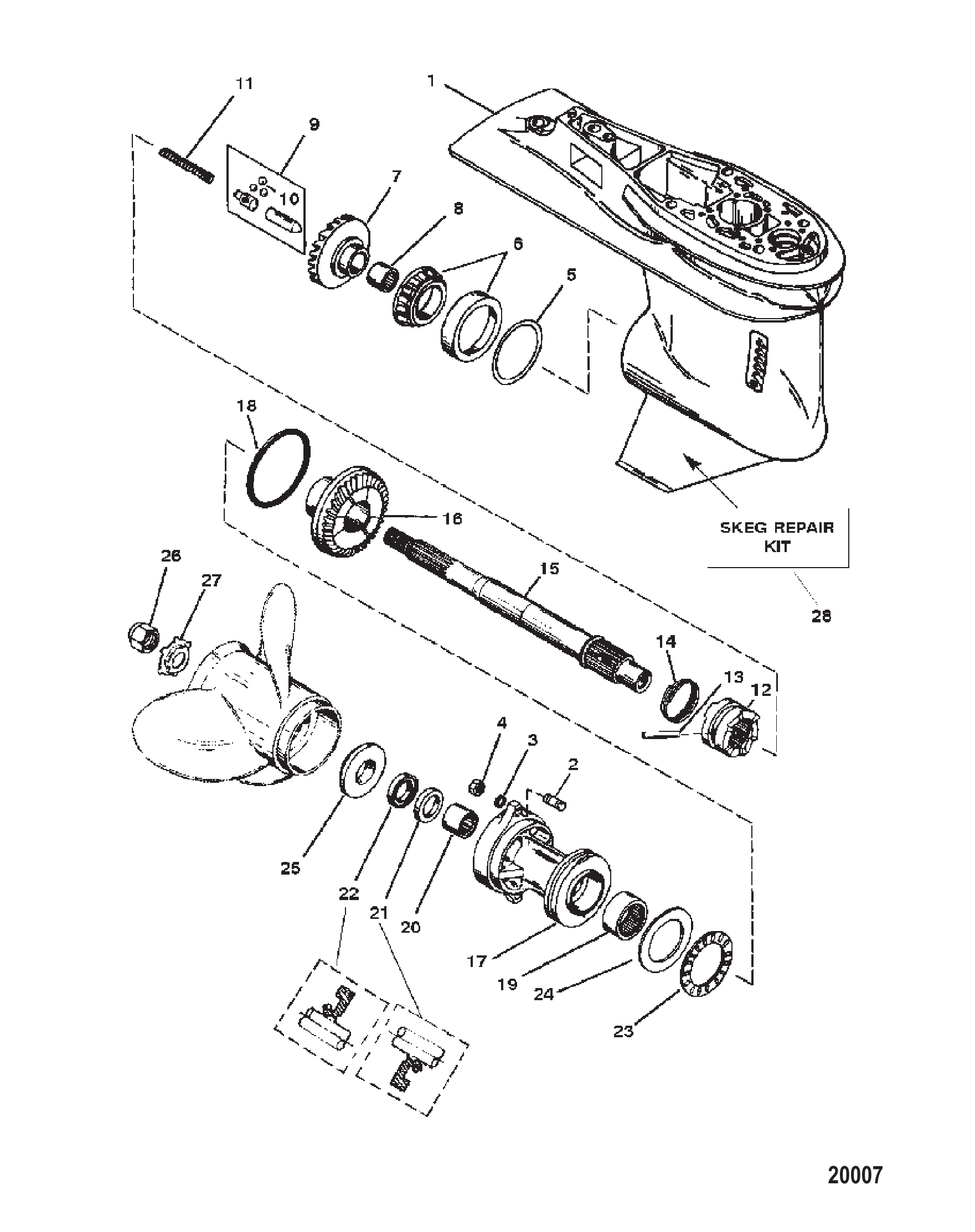 齿轮箱总成（螺旋桨轴）（6爪倒车离合器） Gear Housing Assembly (Propshaft) (6 Jaw Reverse Clutch)