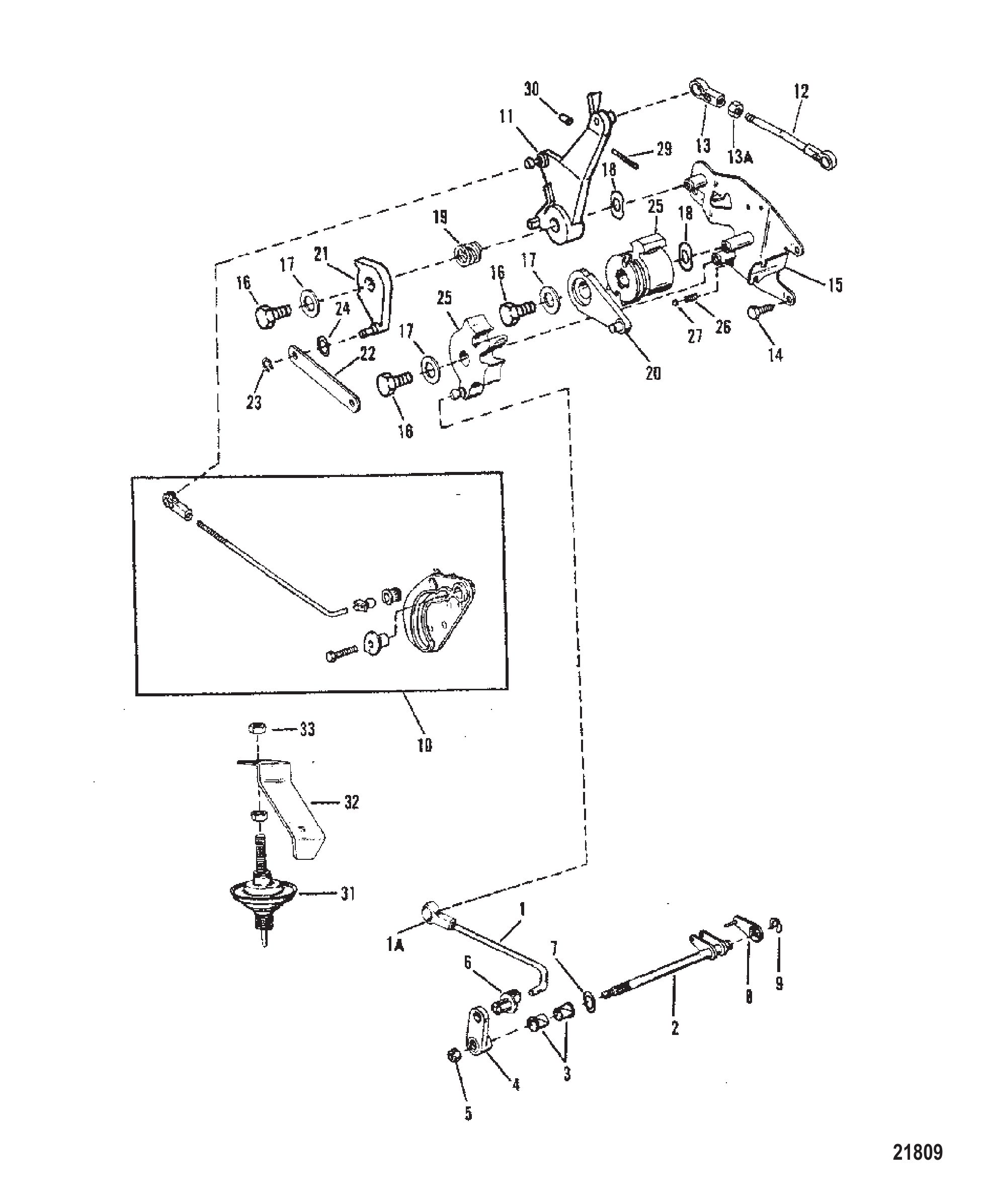 油门和换挡联动装置(舵柄换挡) Throttle and Shift Linkage (Tiller Handle Shift)