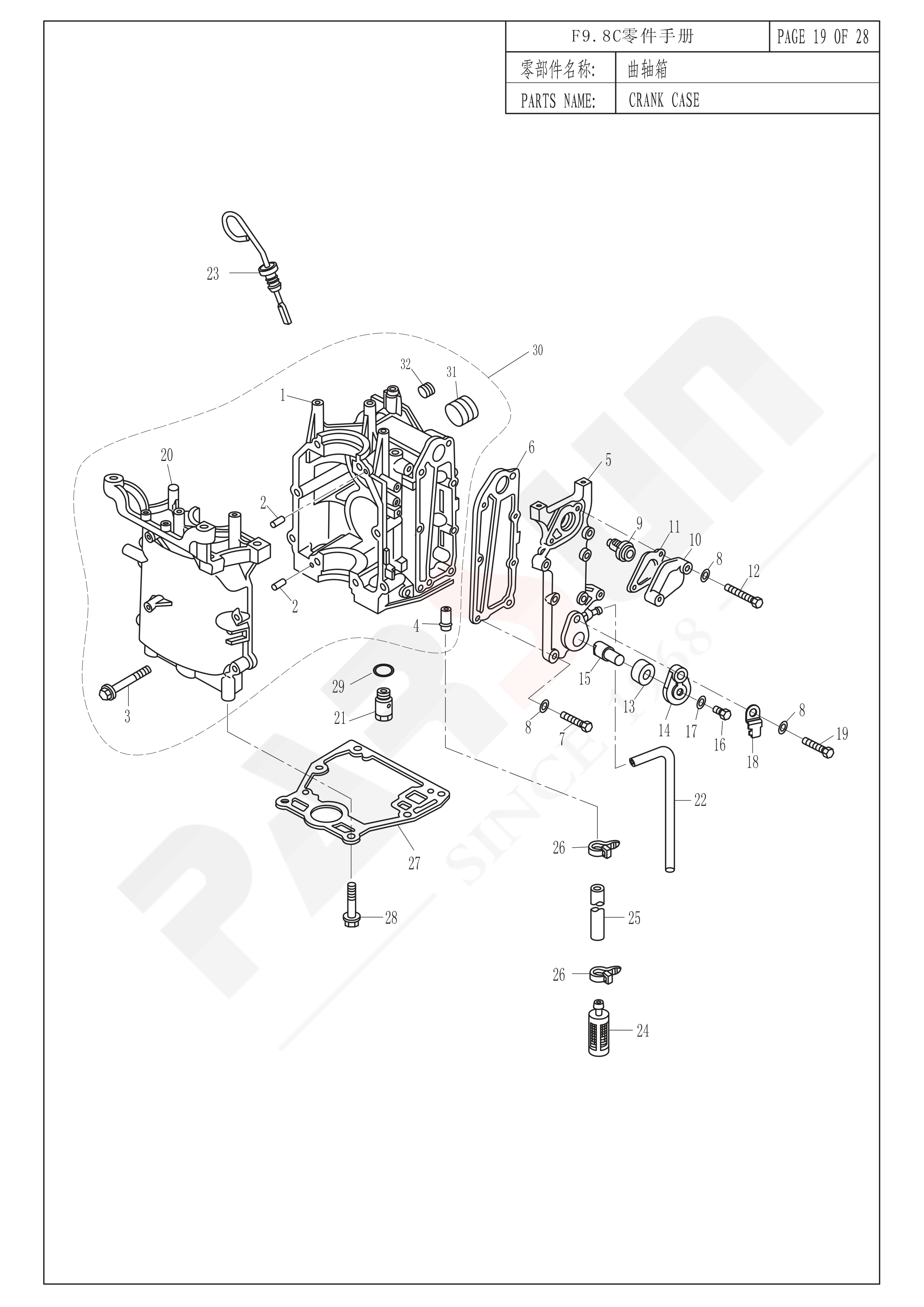 曲轴箱 CRANKCASE 爆炸图