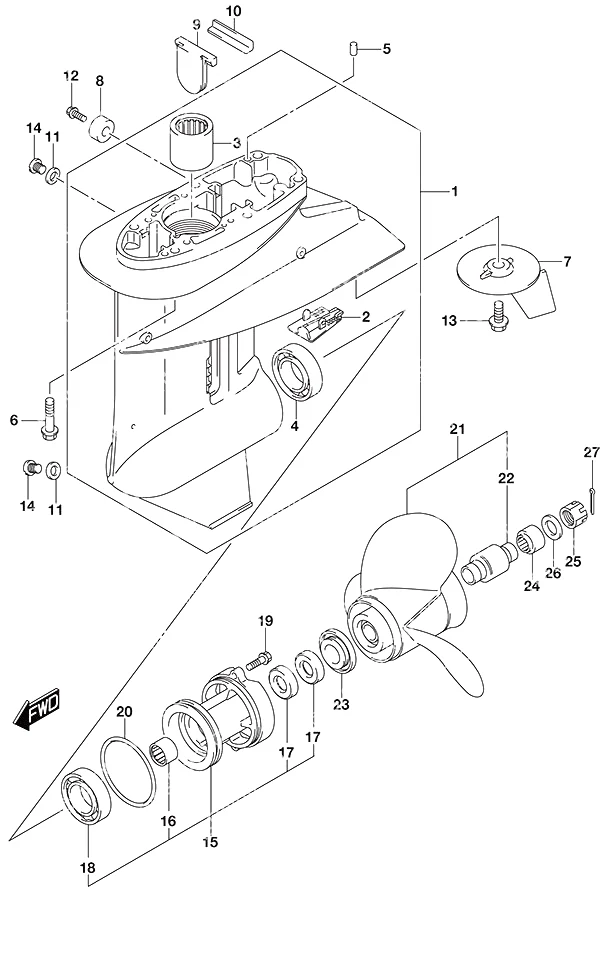 遥控齿轮箱(带动力倾斜舵柄) Gear CaseRemote ControlTiller Handle w/Power Tilt