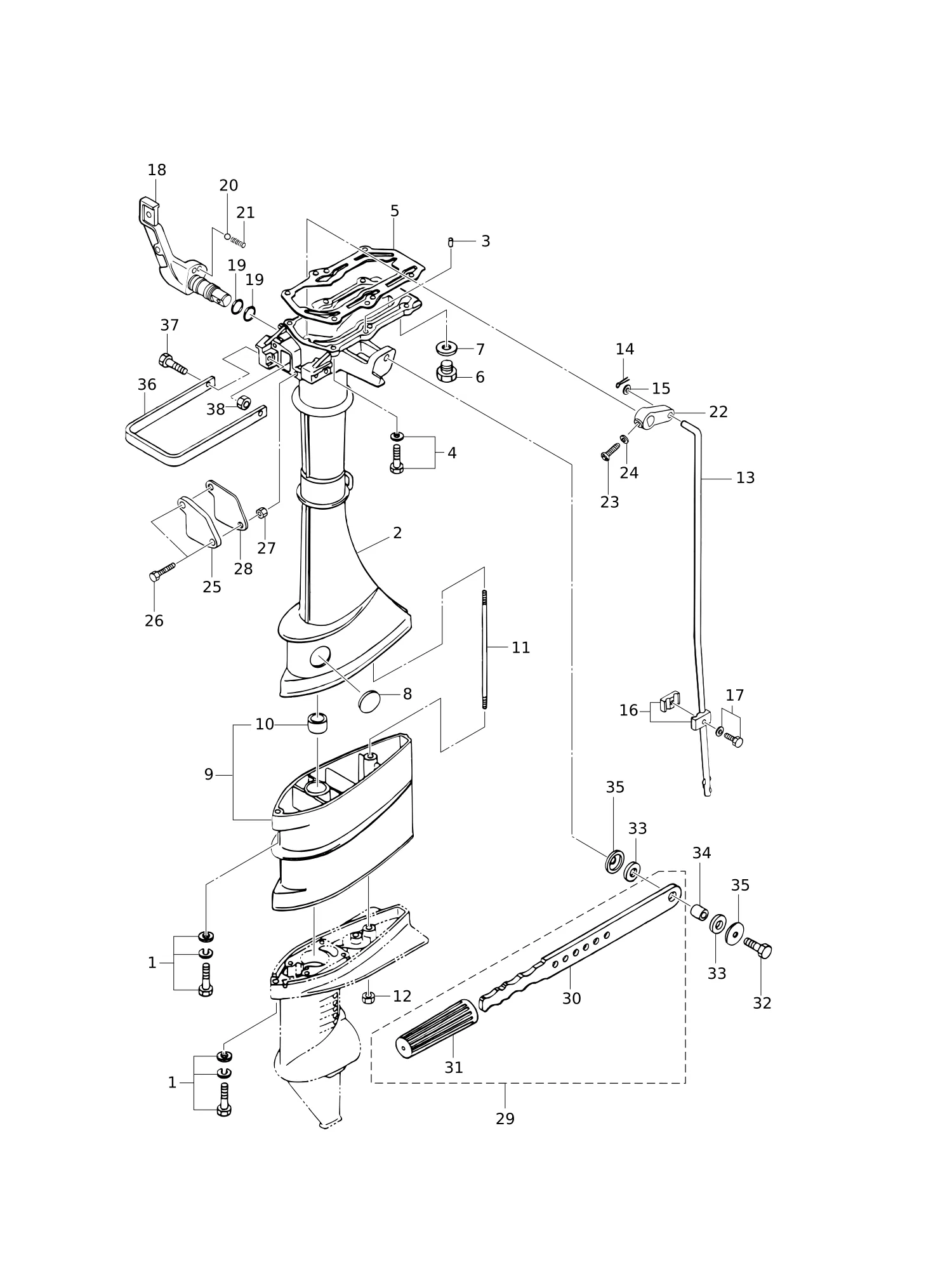 驱动轴外壳·舵柄手柄 (M3.5B2) DRIVE SHAFT HOUSING · TILLER HANDLE (M3.5B2)